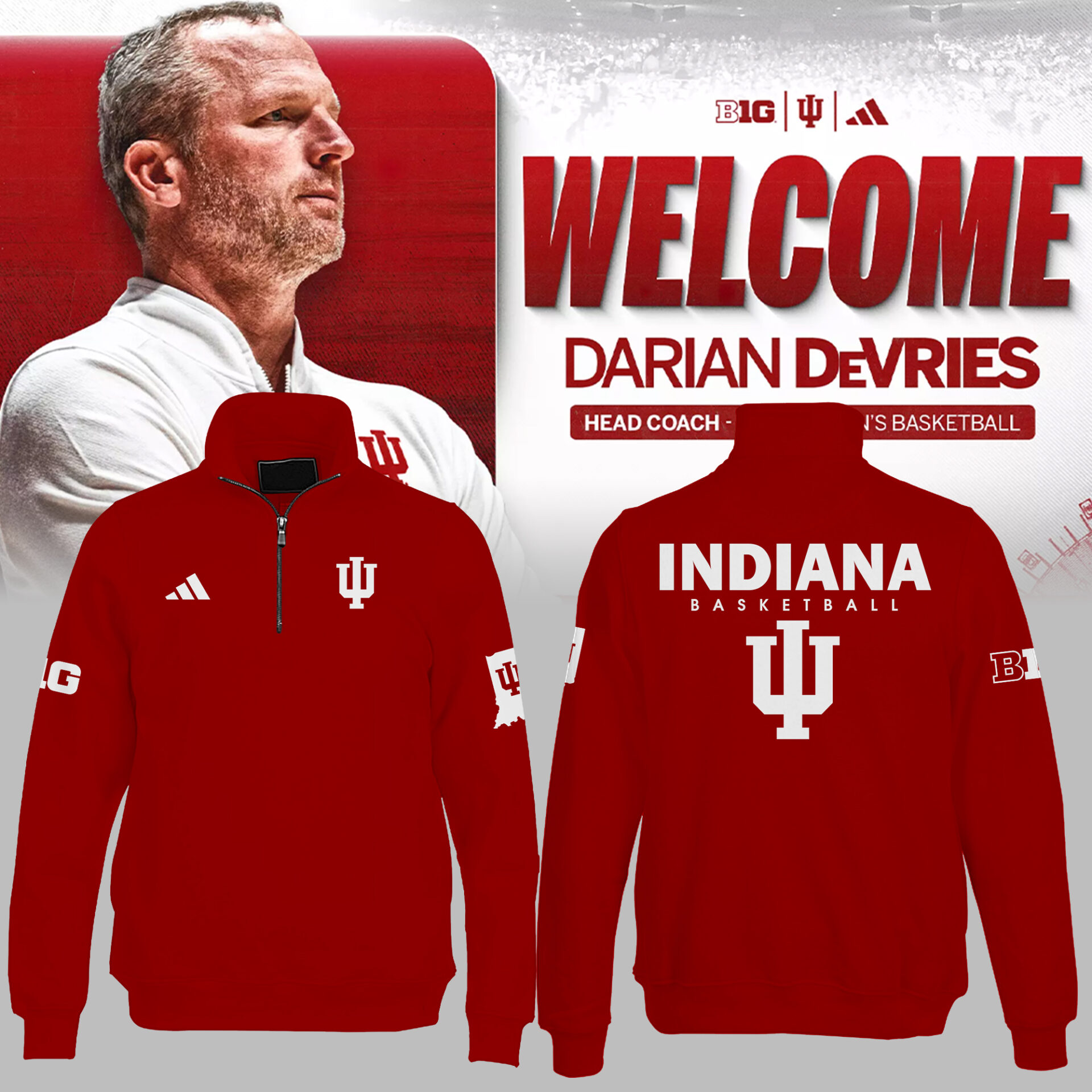 Coach Darian DeVries Indiana Men’s Basketball Pullover Quarter Zip Basketball Coaches Gifts