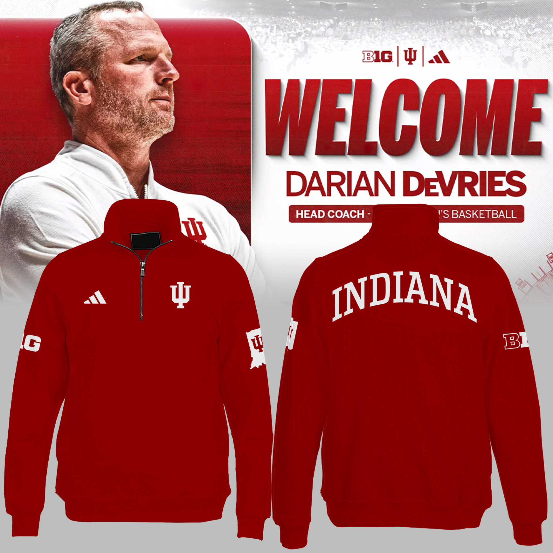 Coach Darian DeVries Indiana Men’s Basketball Pullover Quarter Zip Top Gifts For Basketball Players