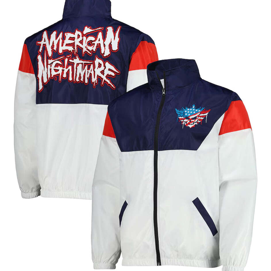 Cody Rhodes Merch Men's White Cody Rhodes American Nightmare Zip Windbreaker Jacket