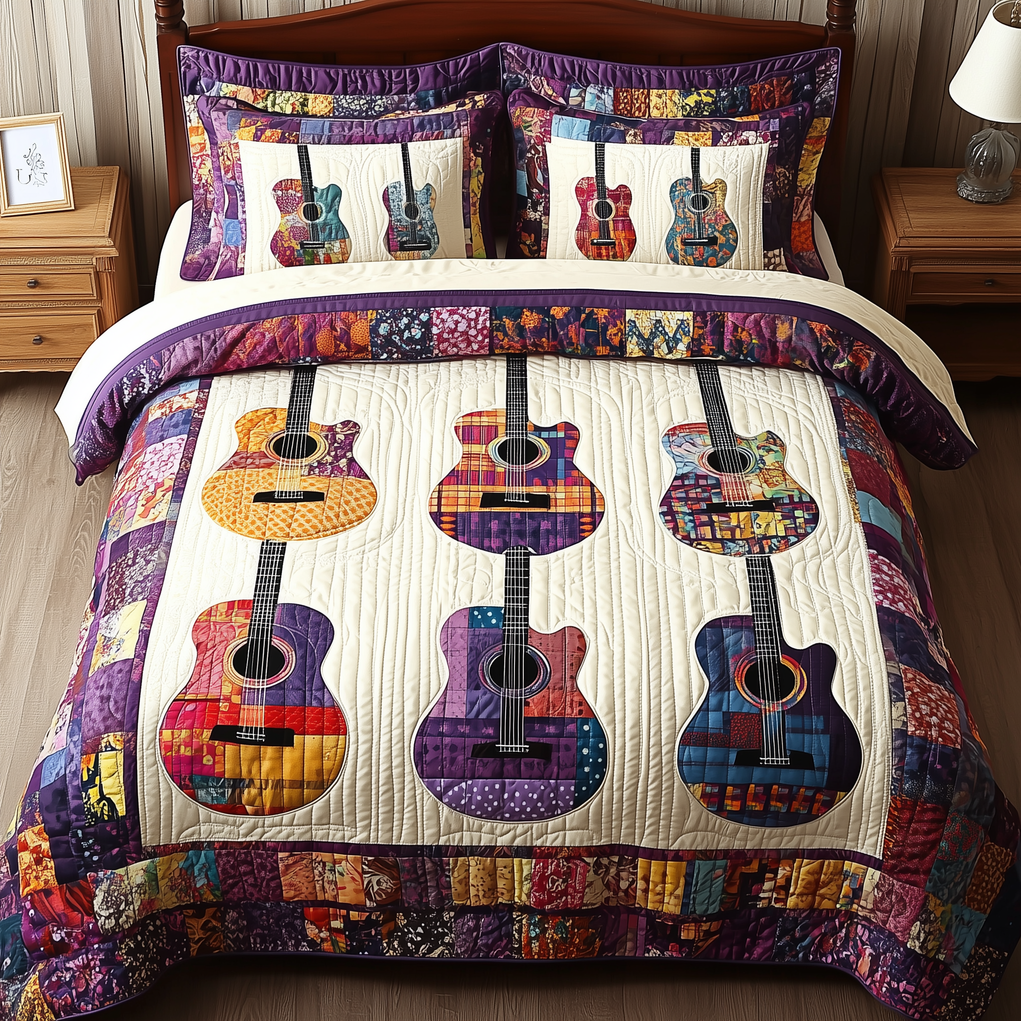 Coloful Guitars Quilted Bedding Set  Stay warm this winter Christmas Presents For Her