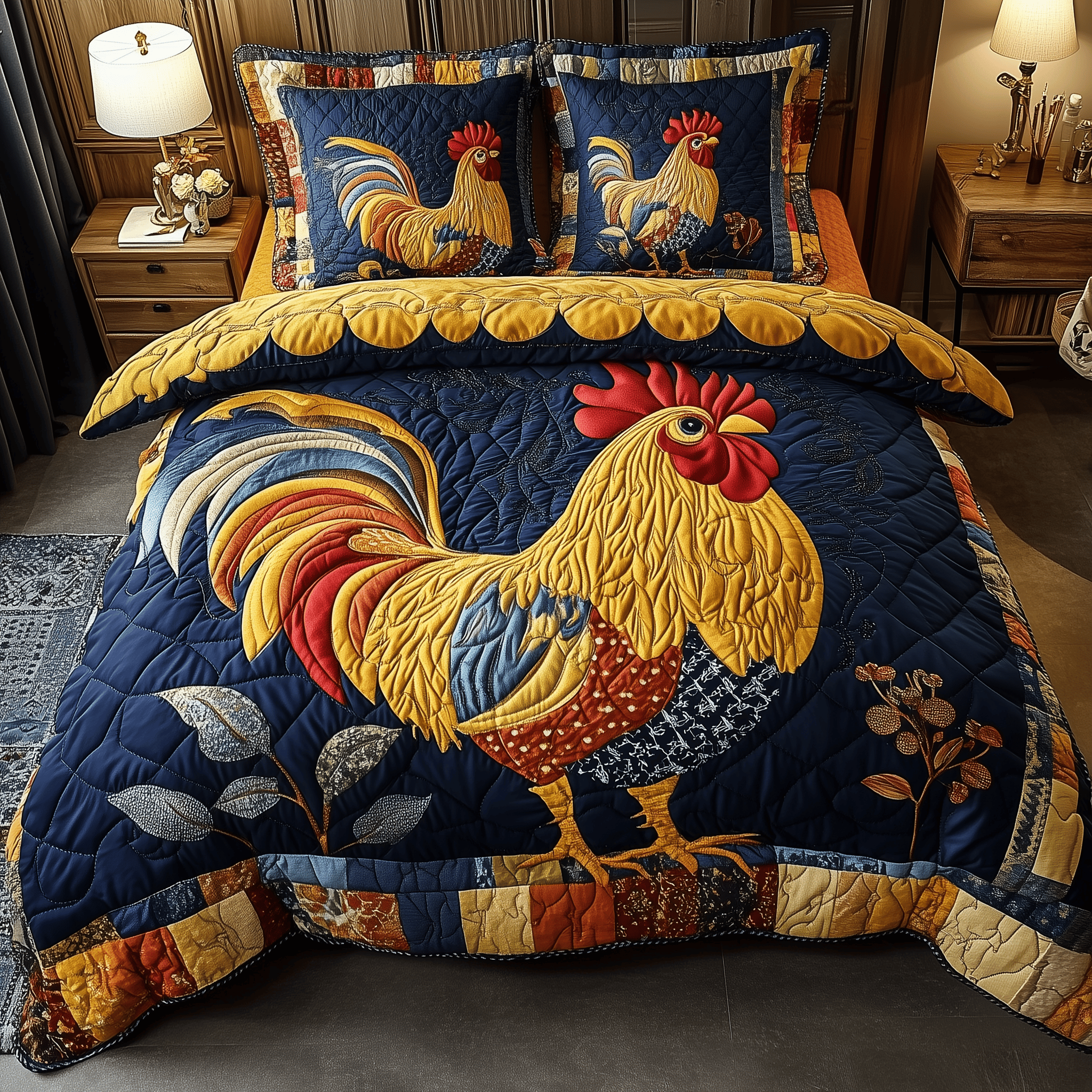 Colorburst Cock Quilted Bedding Set Duvet Cover Bedspread Set Themed Chicken Lovers Gifts