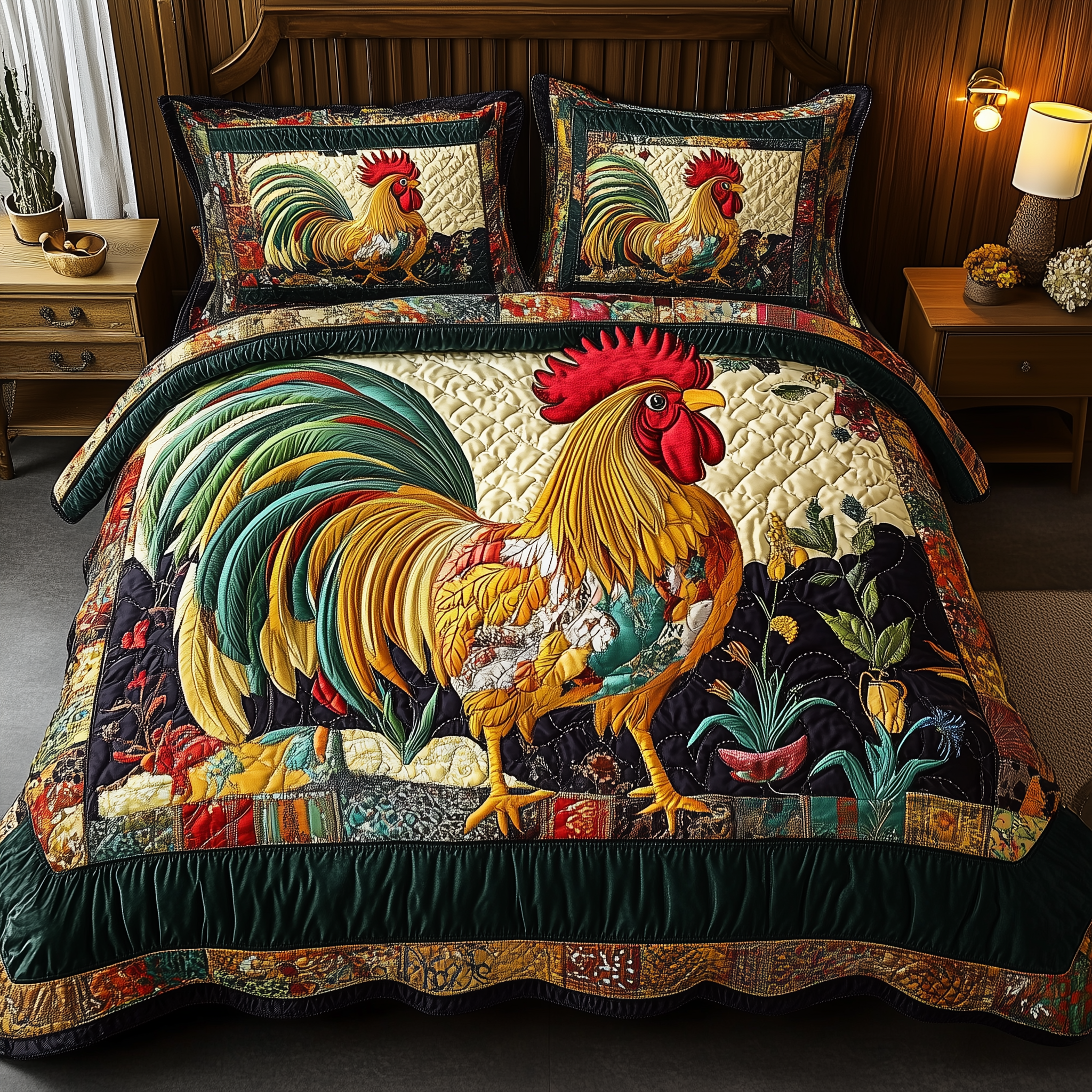 Colorburst Cock Quilted Bedding Set Duvet Cover Bedspread Set Themed Gifts For Adults