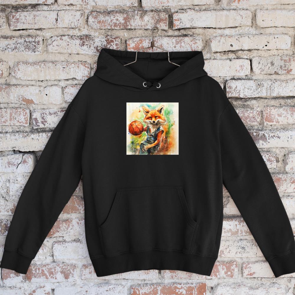 Colorful Artistic Sketch Oil Painting Of A Fox & Basketball Hoodie