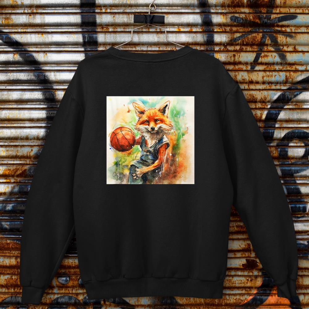 Colorful Artistic Sketch Oil Painting Of A Fox & Basketball Sweatshirt