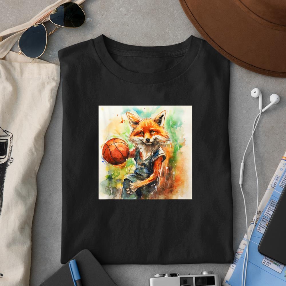 Colorful Artistic Sketch Oil Painting Of A Fox & Basketball T-Shirt