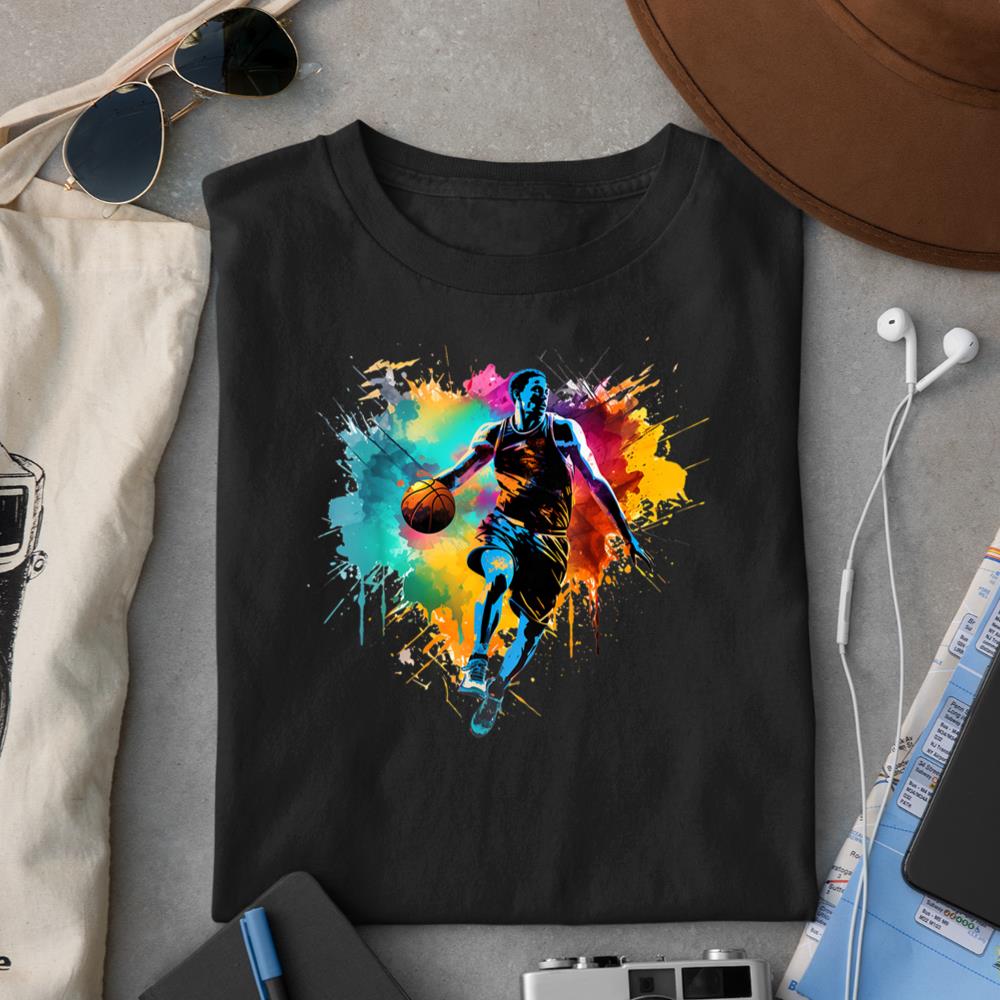 Colorful Basketball player Boy on Mens Basketball T-Shirt