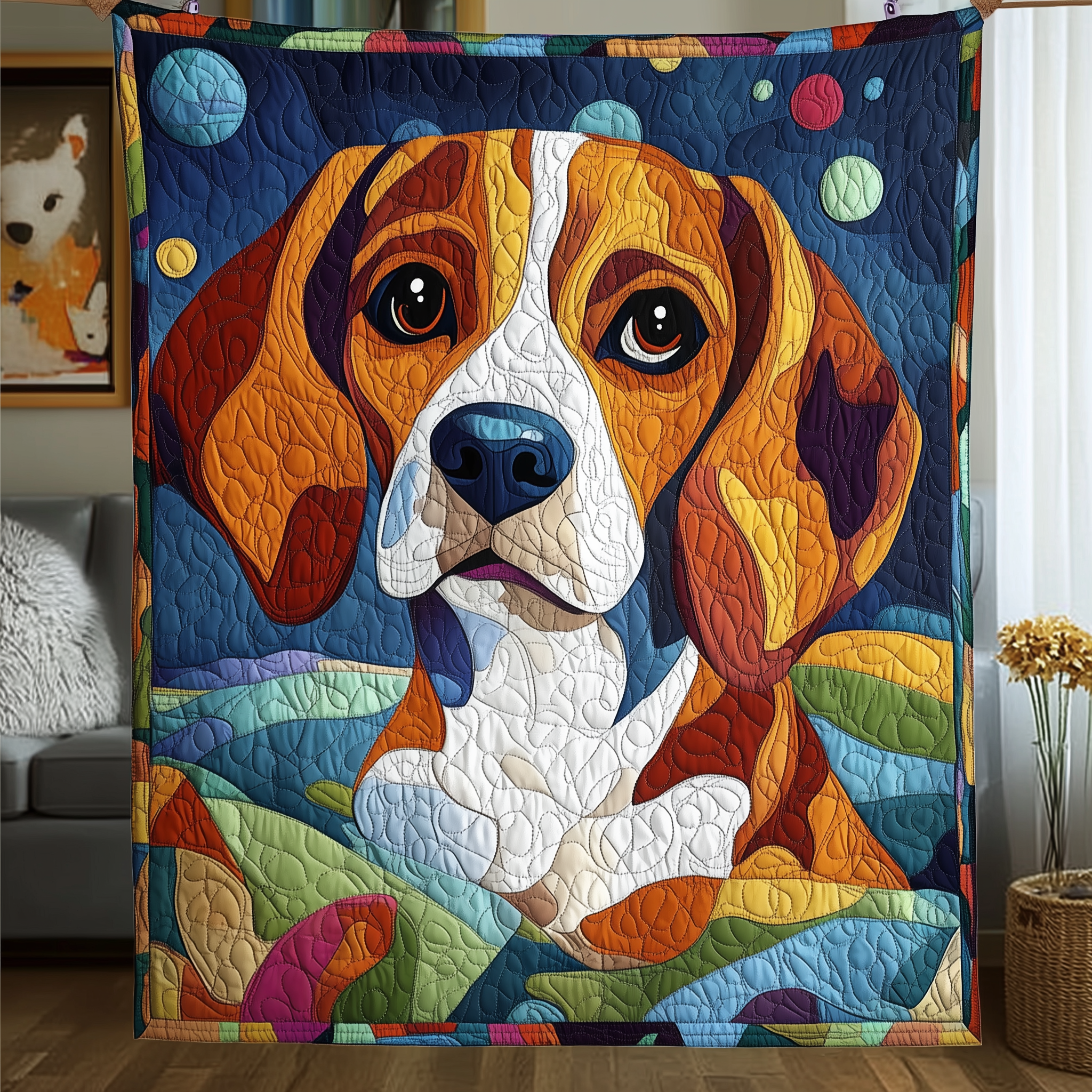 Colorful Beagle Quilted Blanket Best Gifts For Dog Owners