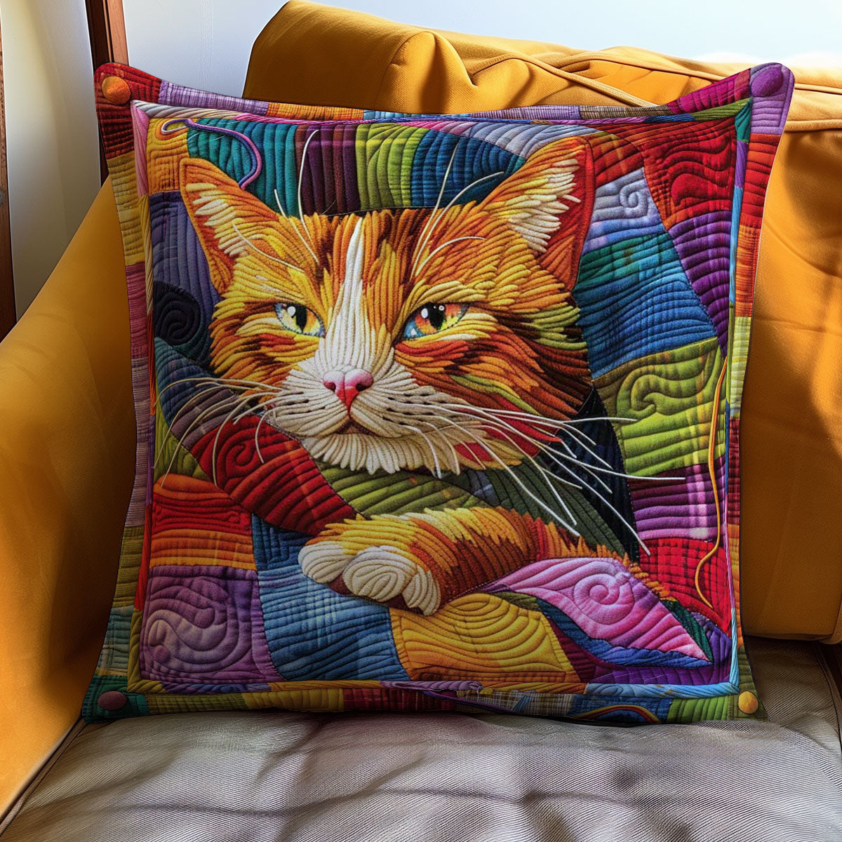 Colorful Cat Quilt Pillow Case Themed Items Cat Presents For Women
