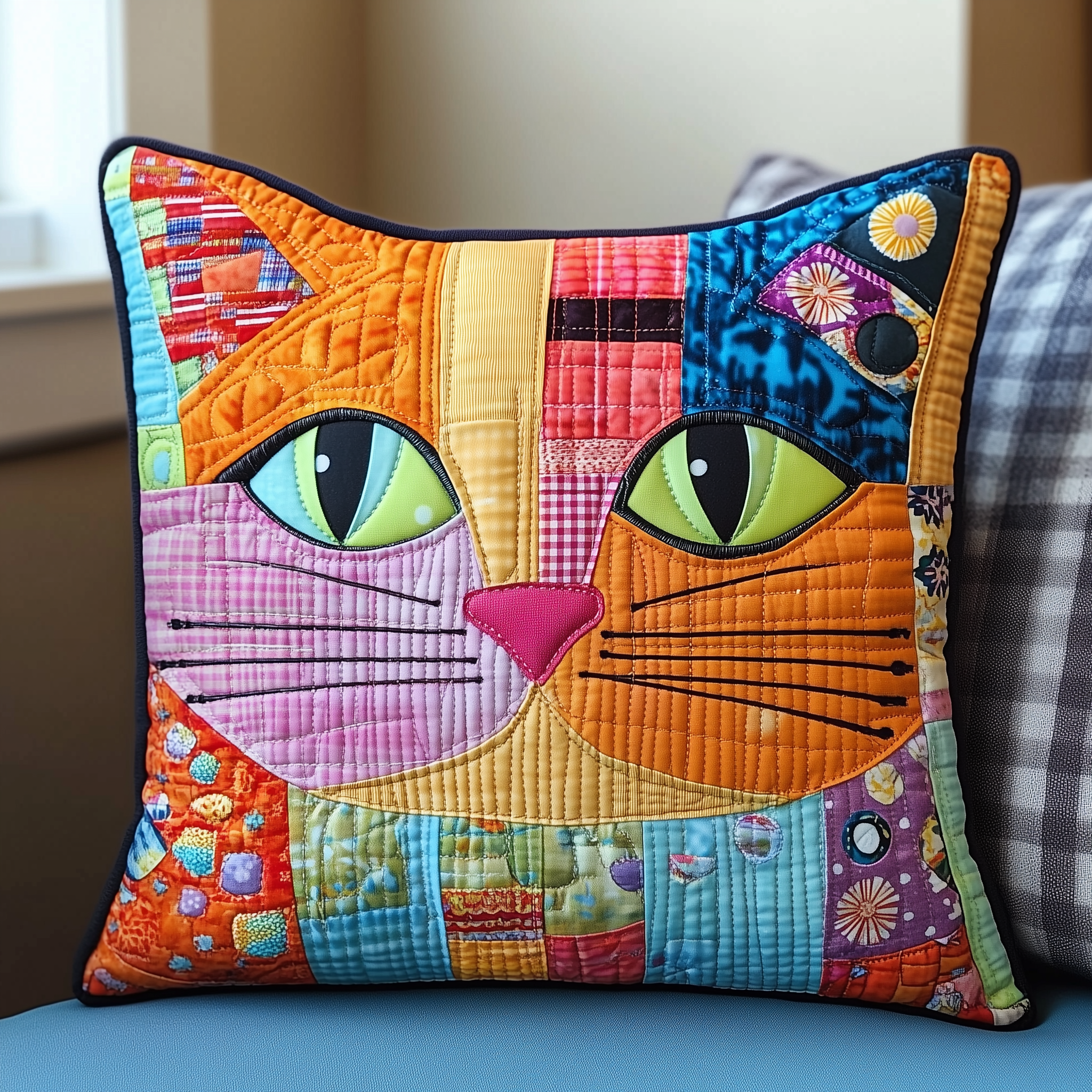 Colorful Cat Quilted Pillow Case Pillow Protector Cover Best Cat Related Christmas Gifts