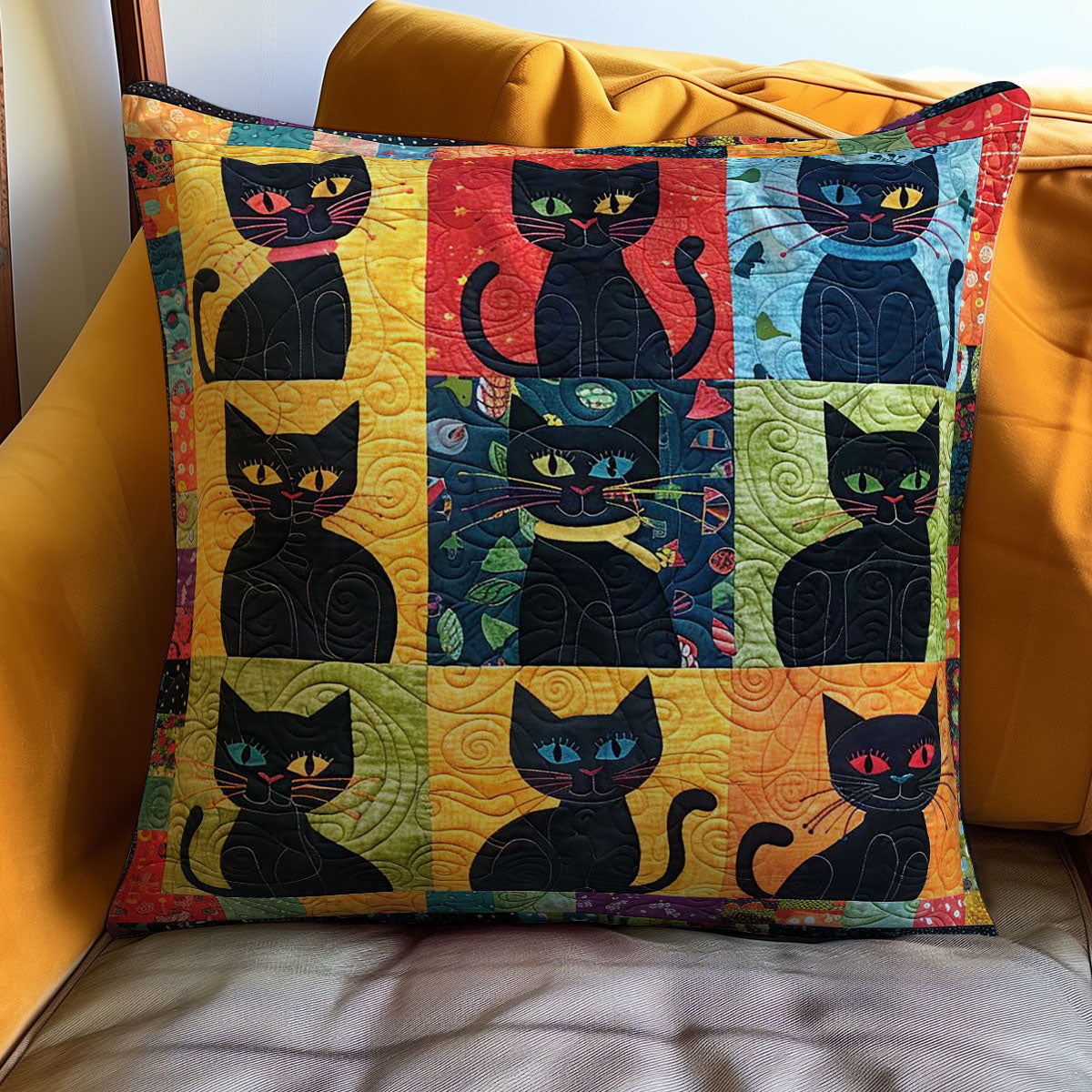Colorful Cats Quilt Pillow Case Couch Pillow Covers Cool Cat Parent Gifts For Him Her