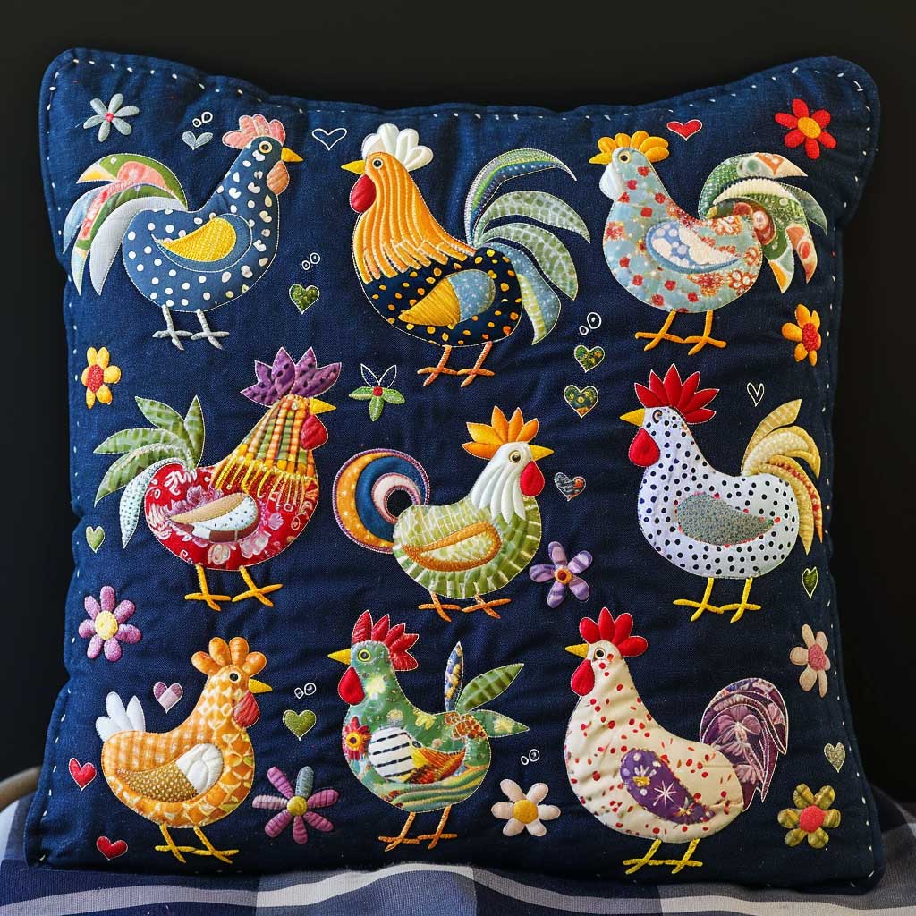 Colorful Chicken Friends Quilt Pillow Case Sofa Pillow Covers Themed Gifts For Chicken Owners