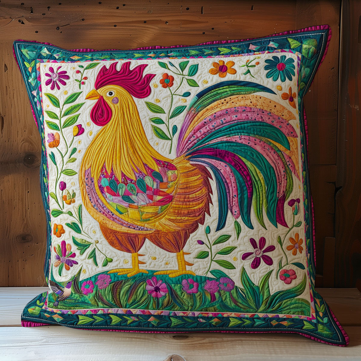 Colorful Chicken Quilt Pillow Case Sofa Pillow Covers Cute Gifts For Chicken Lovers