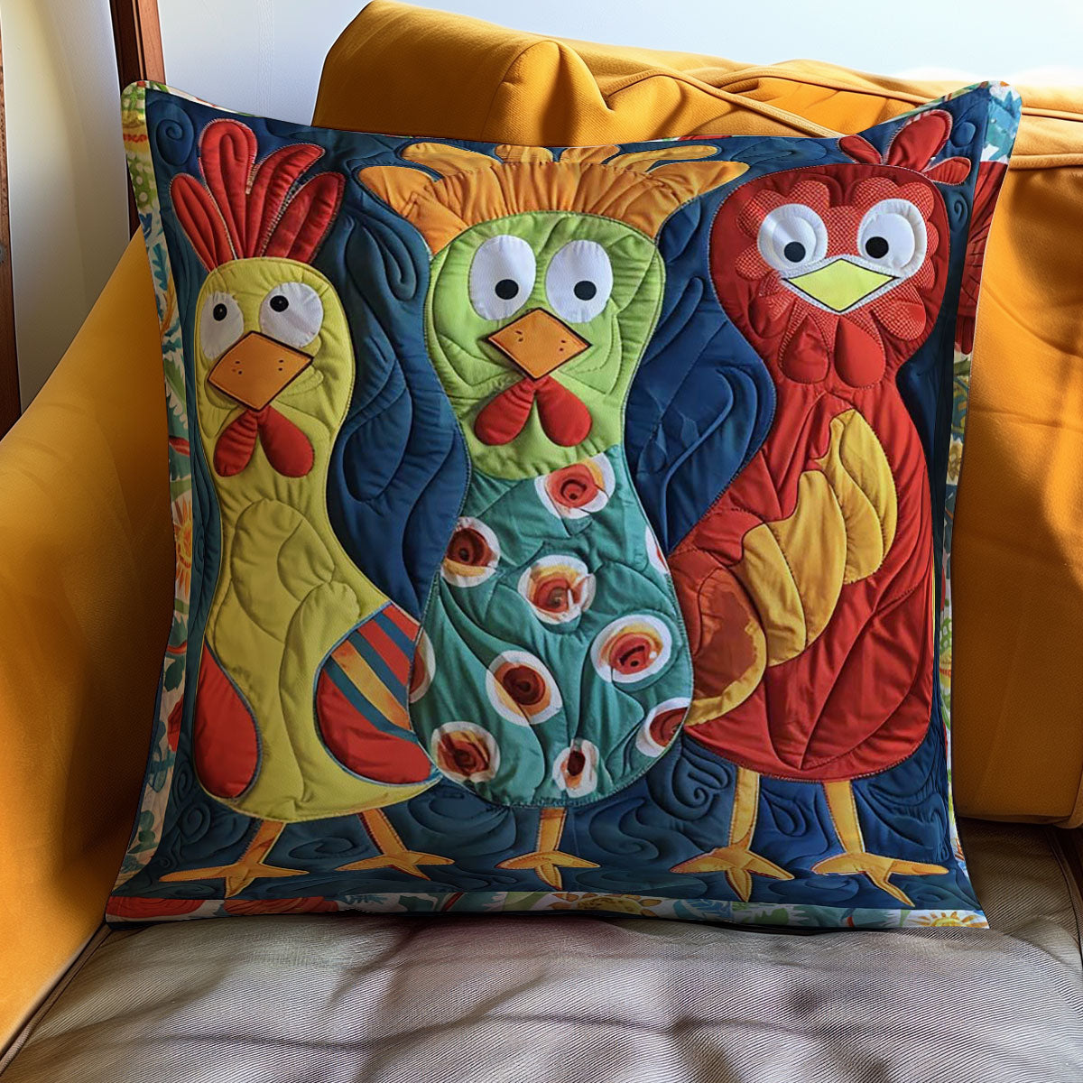Colorful Chicken Quilt Pillow Case  Square Pillow Cover Unique Chicken Christmas Gifts