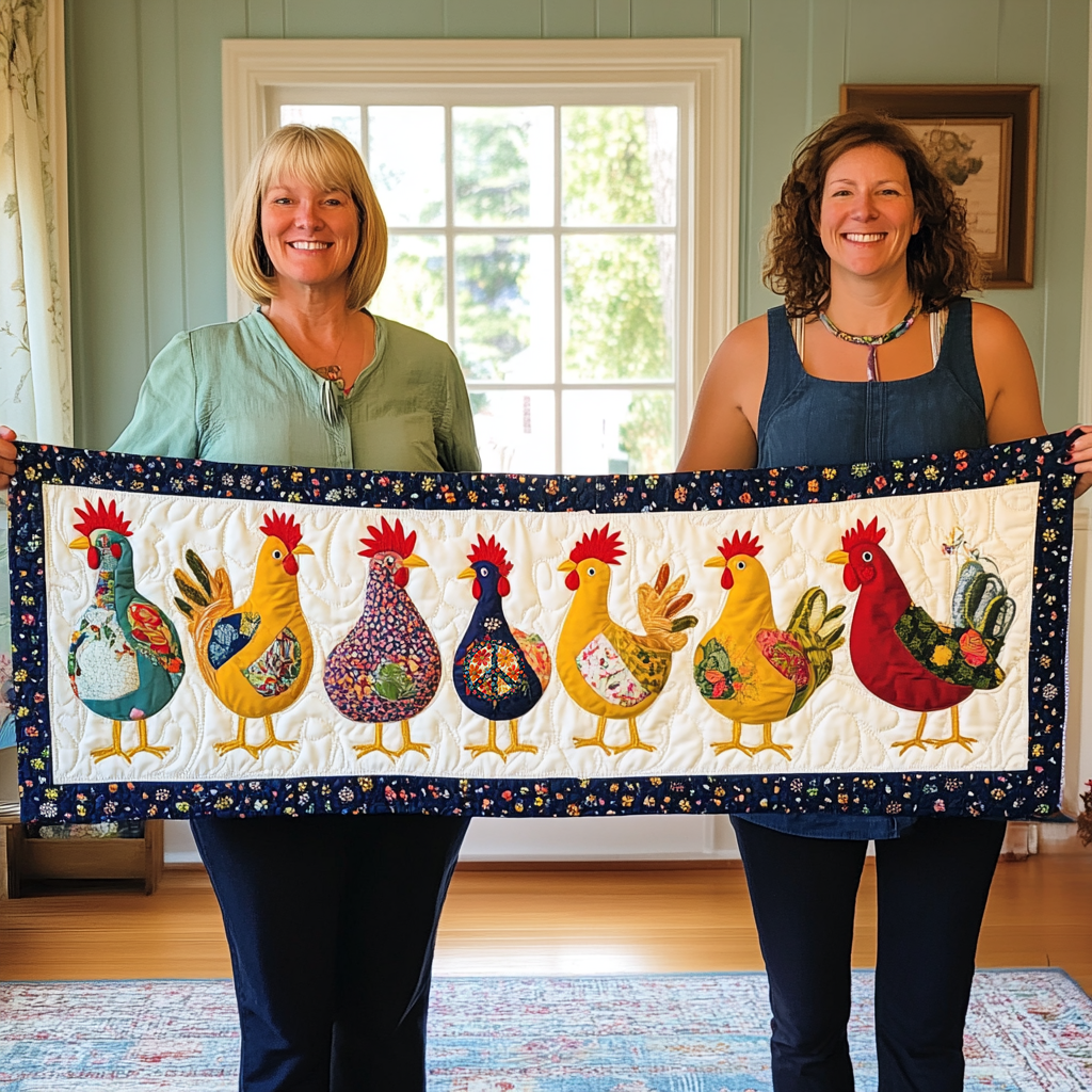 Colorful Chicken Quilted Table Runner Decorations Themed Items Best Gifts For Chicken Lovers