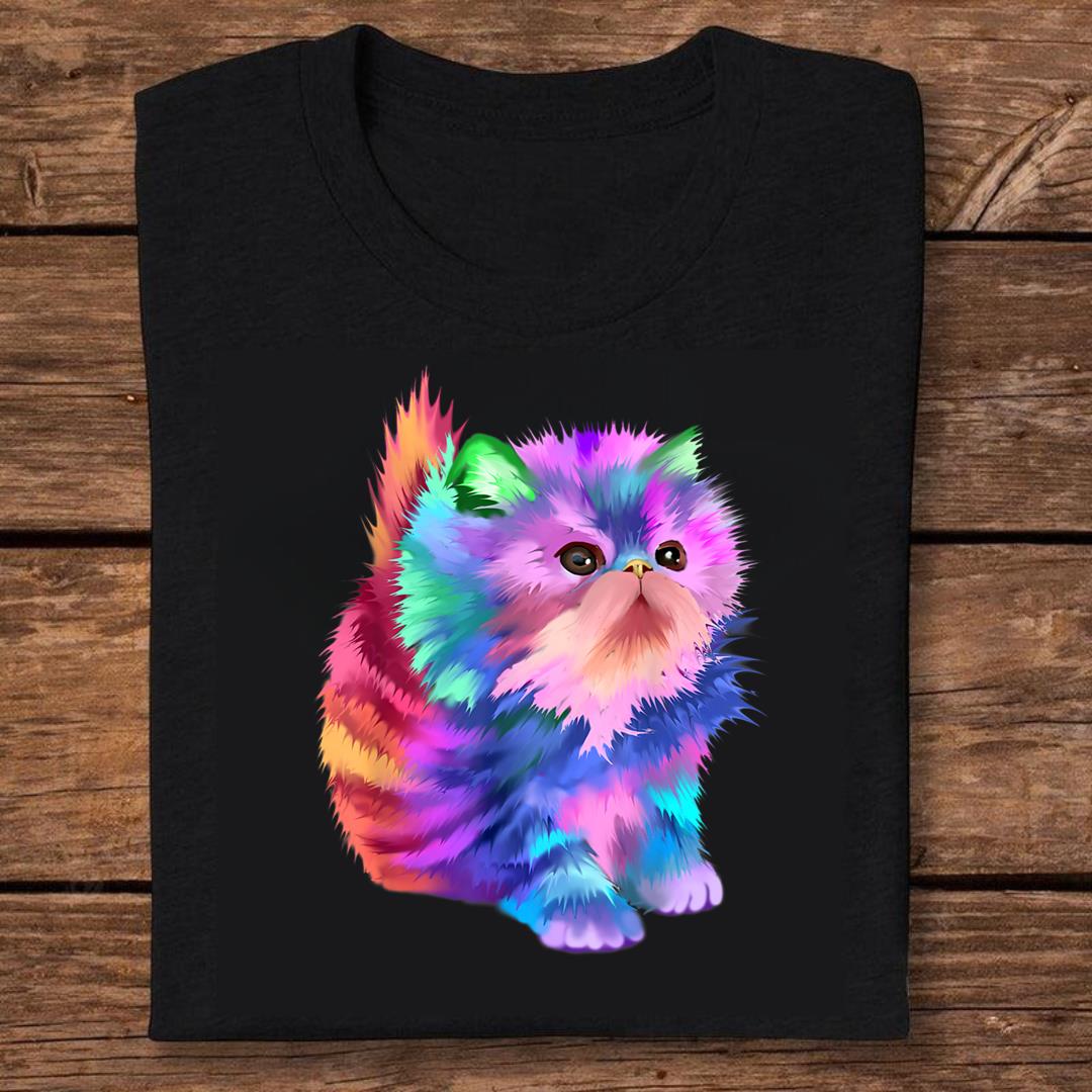 Colorful Cute Funny Rainbow Kitten Rave Psychedelic Cat T-Shirt | Vibrant Style & Comfort