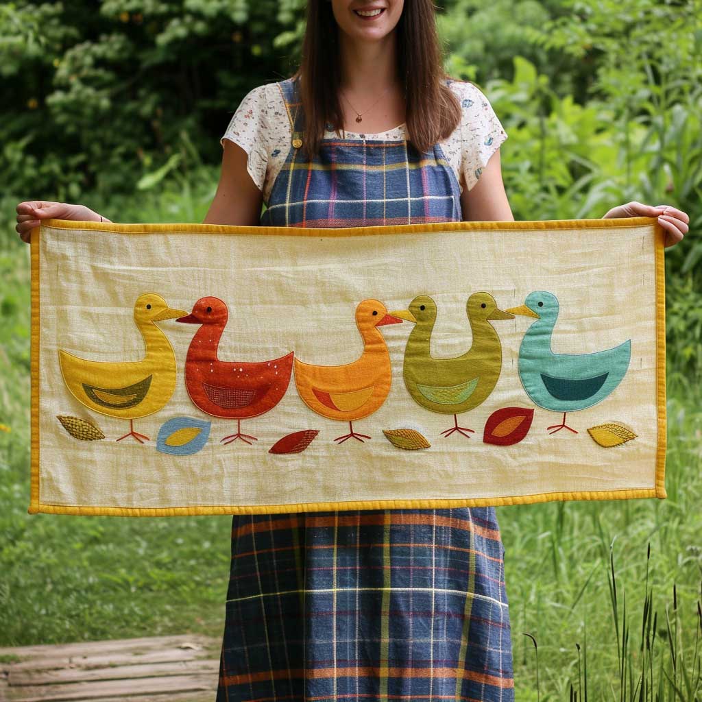 Colorful Duck Quilted Table Runner Home Decoration Themed Best Gifts For Duck Lovers