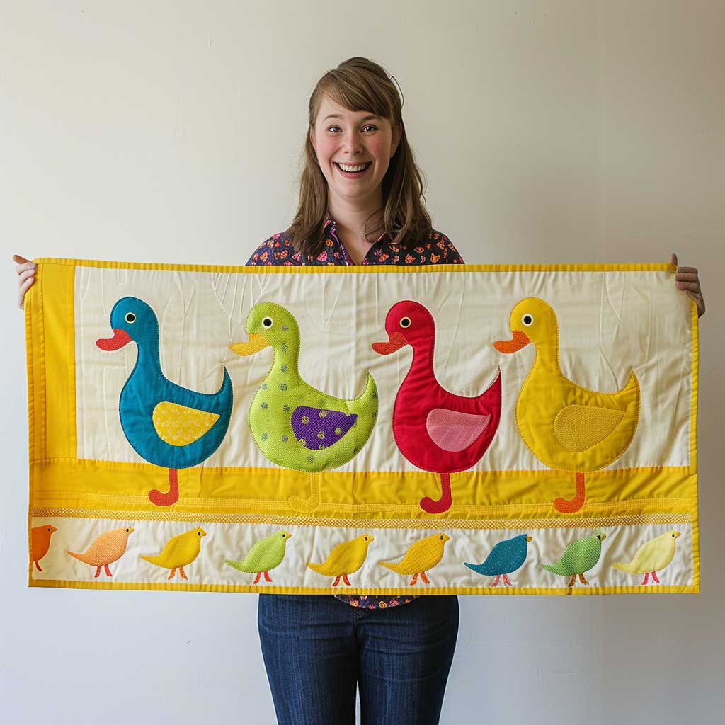 Colorful Duck Quilted Table Runner Home Decoration Themed Best Gifts For Duck Lovers