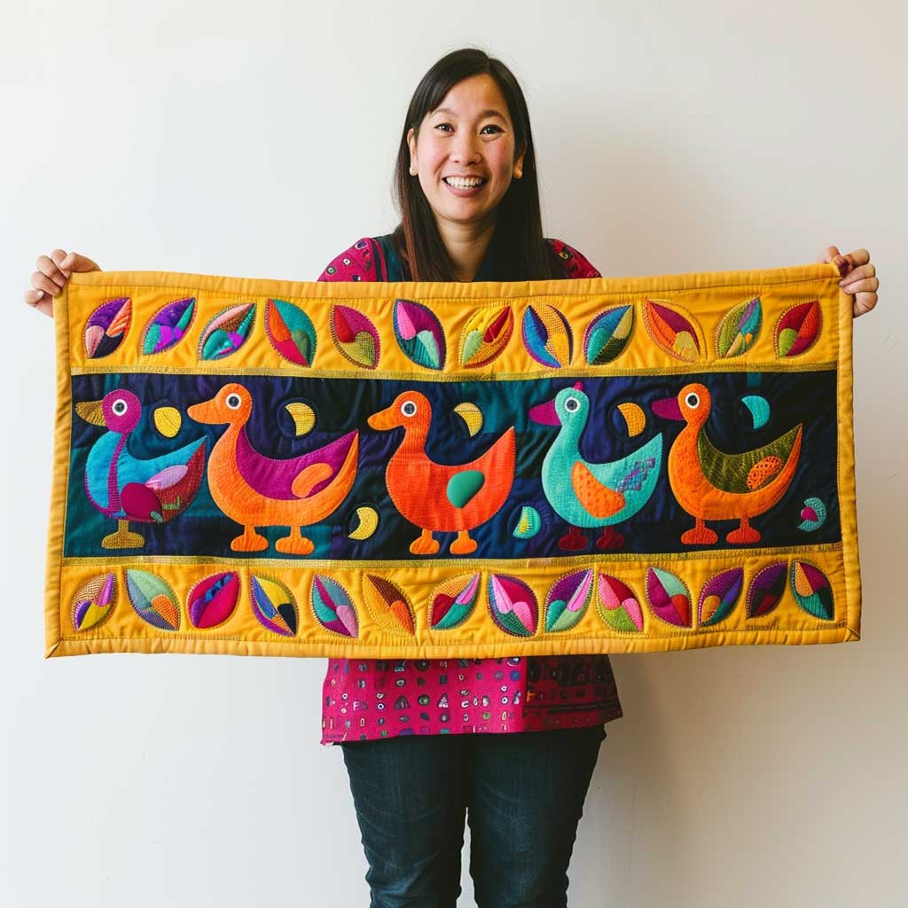 Colorful Duck Quilted Table Runner Home Decoration Themed Best Gifts For Duck Lovers