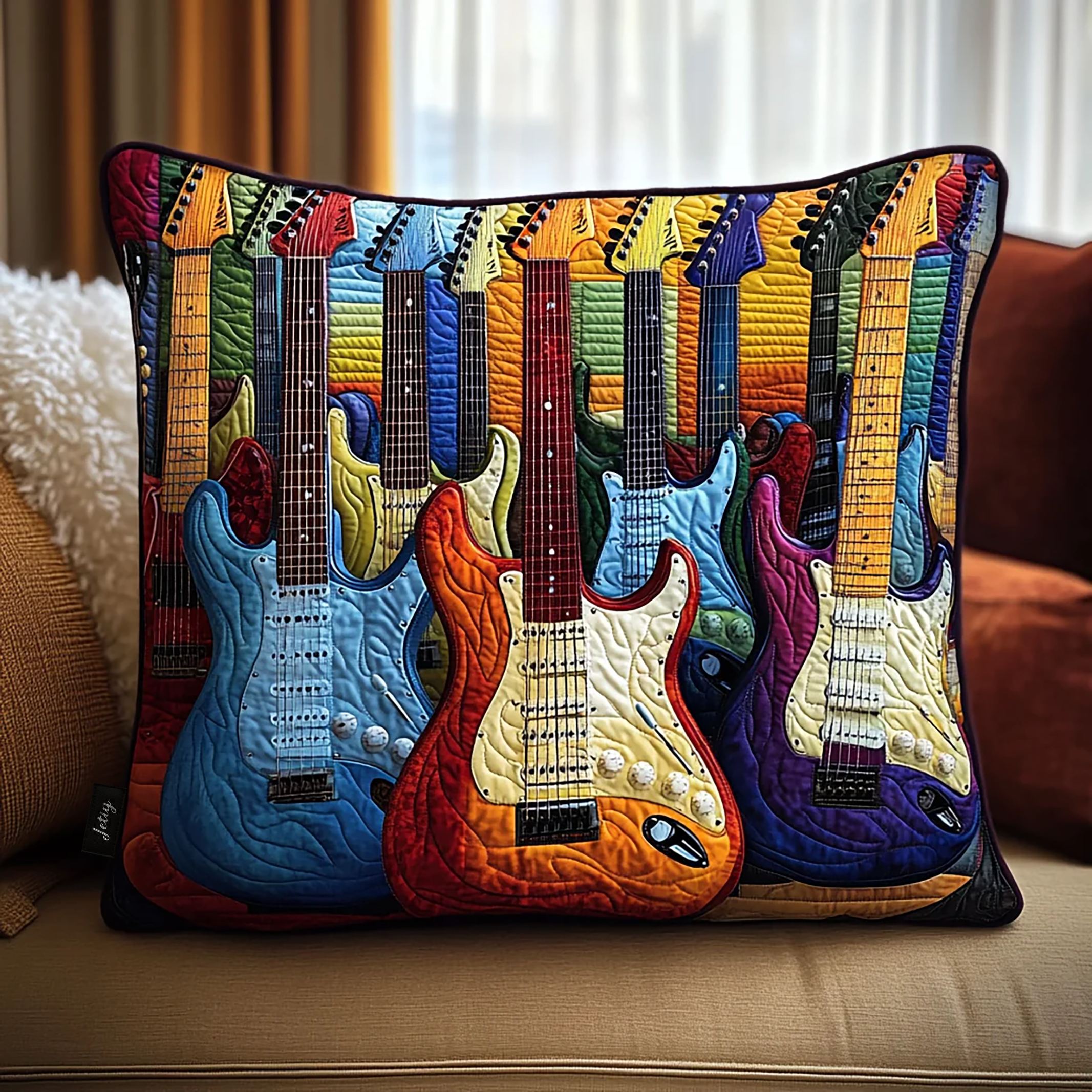 Colorful Guitar Quilted Pillow Case Decorative Pillow Cover Items Christmas Presents For Guitarists