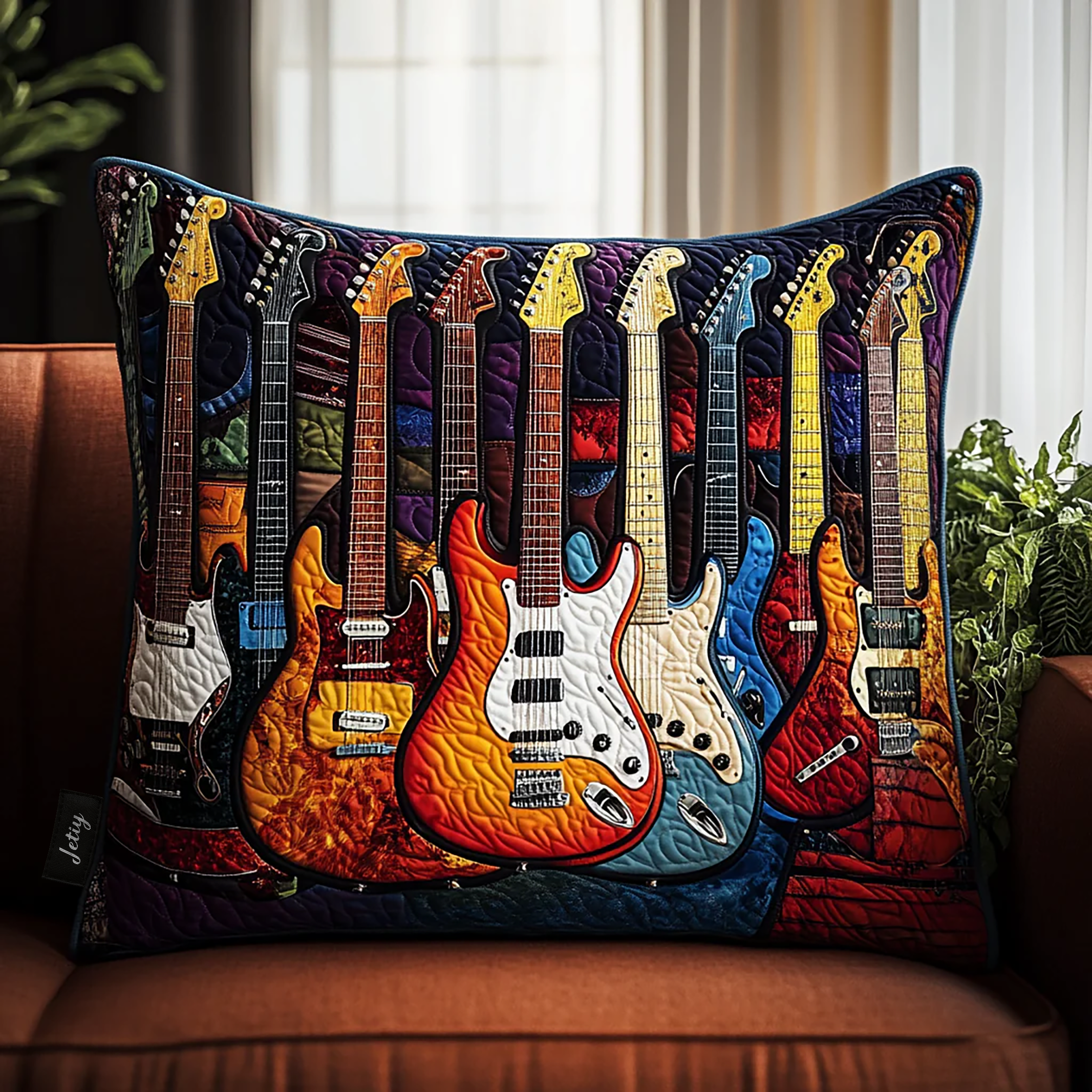 Colorful Guitar Quilted Pillow Case Decorative Pillow Cover Items Christmas Presents For Guitarists