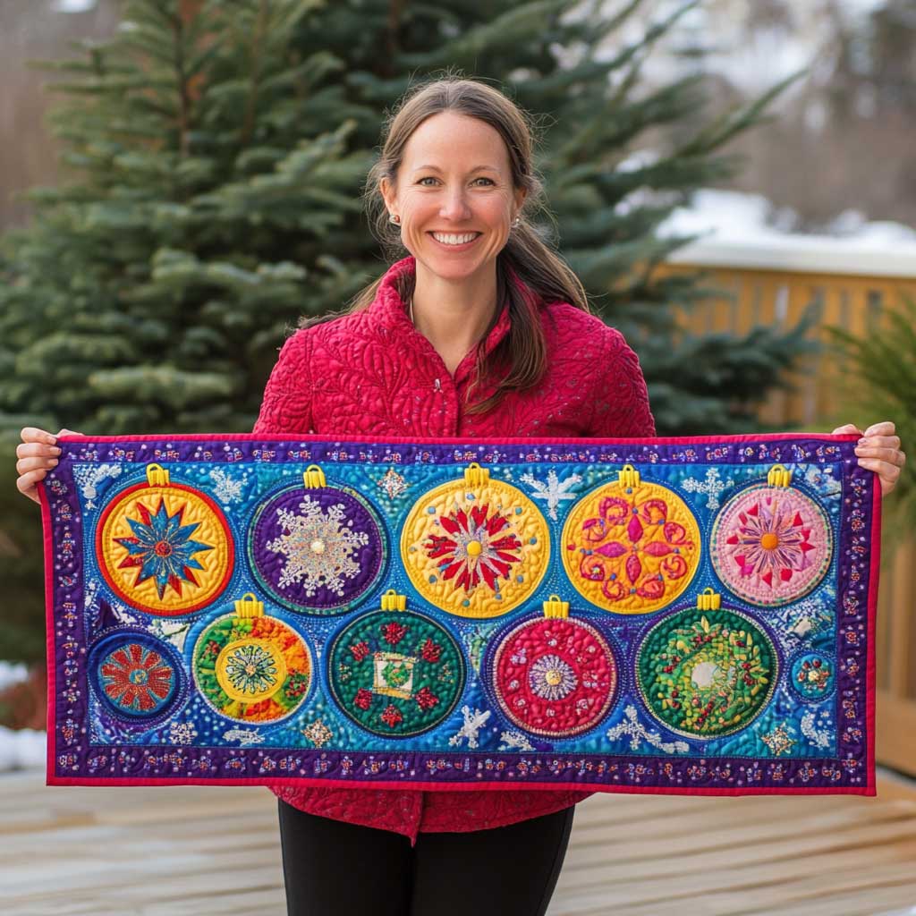 Colorful Ornaments Quilted Table Runner Dining Home Decorations Xmas Gifts For Women