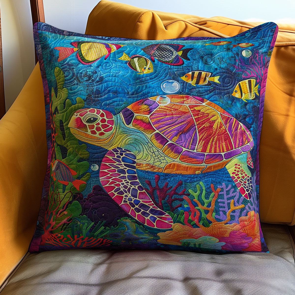 Colorful Sea Turtle Quilt Pillow Case Outdoor Pillow Cover Sea Turtle Christmas Gifts