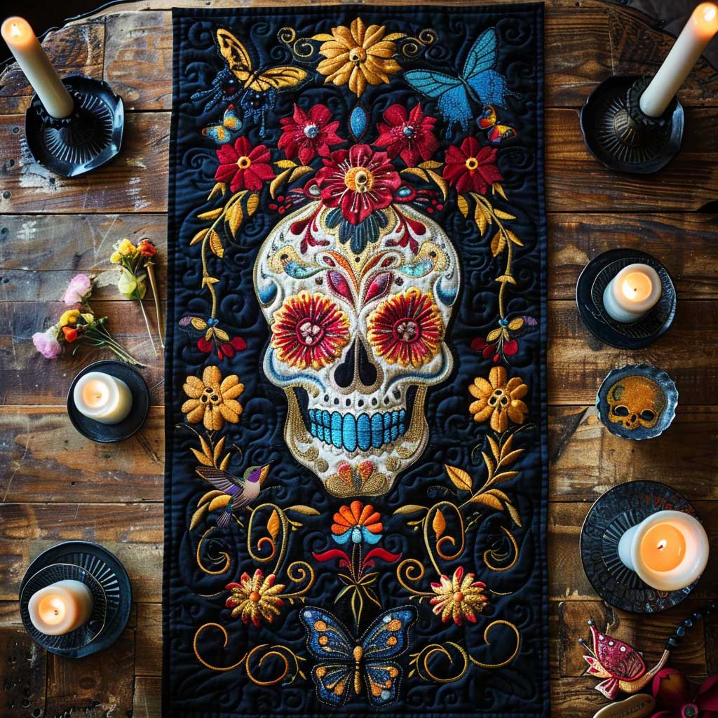 Colorful Skull Quilted Table Runner Merchandise Skull Presents For Her Chritsmas Ideas