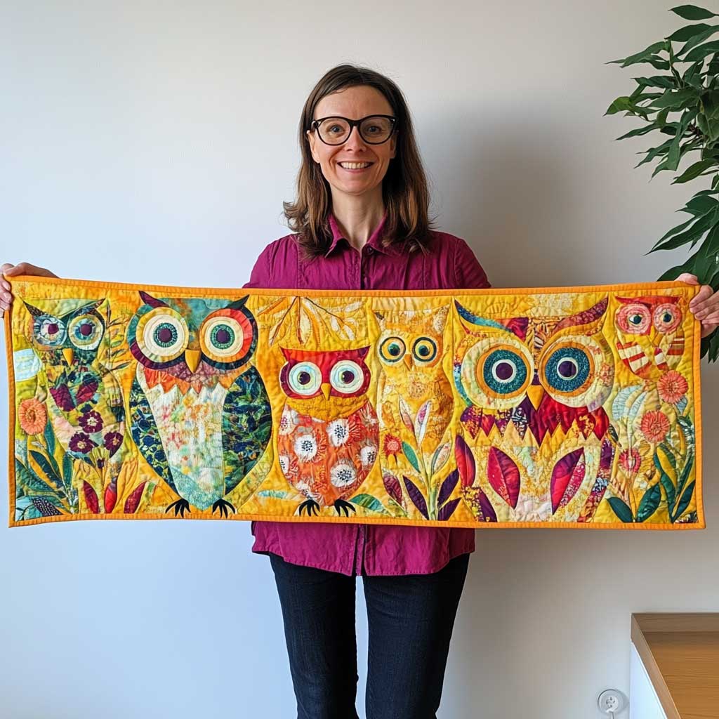 Colorful Tropical Owl Quilted Table Runner Dining Home Decorations Owl Christmas Gifts For Him Her