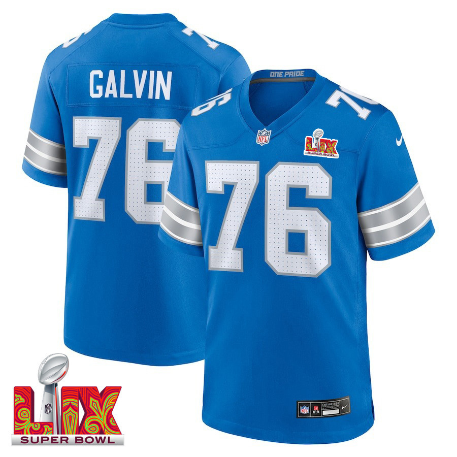 Connor Galvin #76 Detroit Lions Super Bowl LIX YOUTH Jersey - Blue - JS561