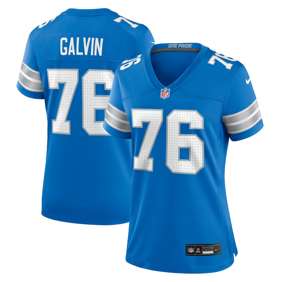 Connor Galvin 76 Detroit Lions Women's Team Game Jersey - Blue - JS828