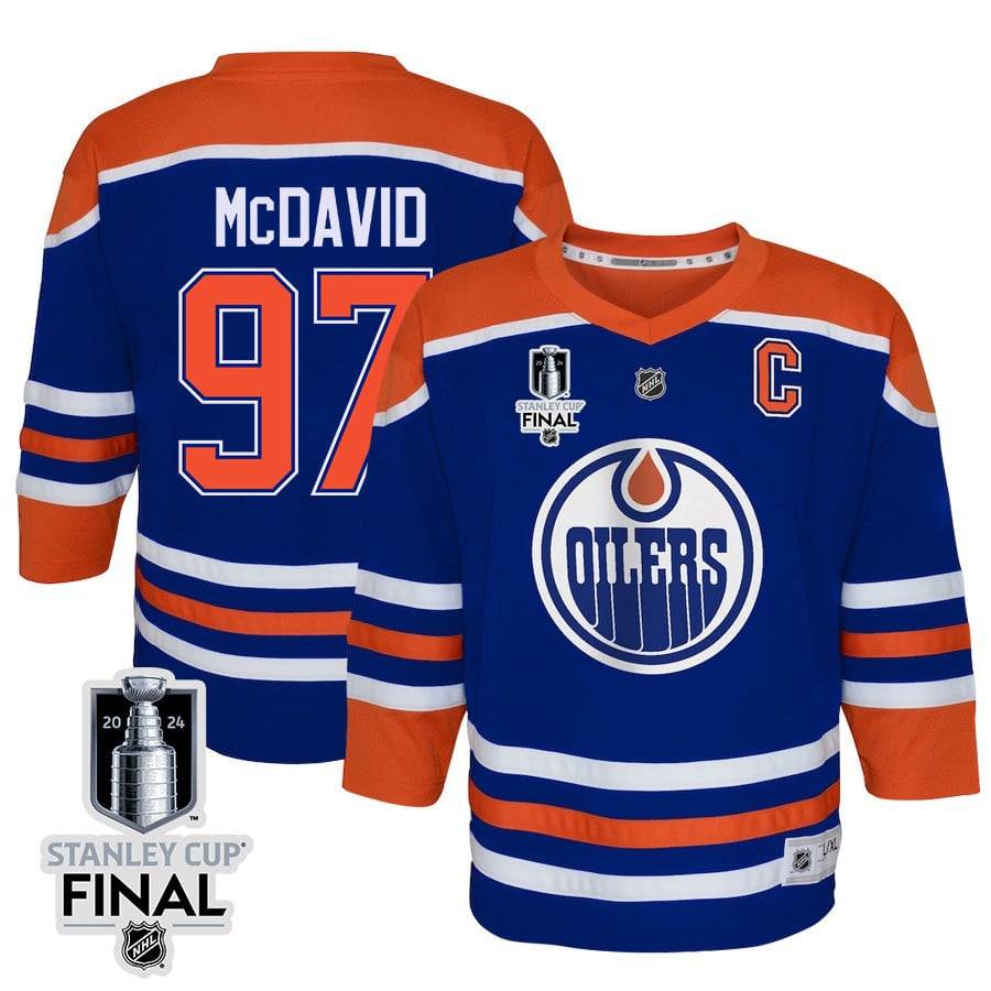 Connor McDavid 97 Edmonton Oilers 2024 STANLEY CUP Final Youth Home Jersey - Royal - JS844