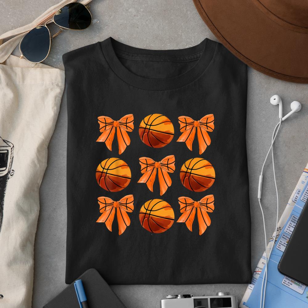 Coquette Basketball Bow Basketball Mom Girls Orange Ball T-Shirt