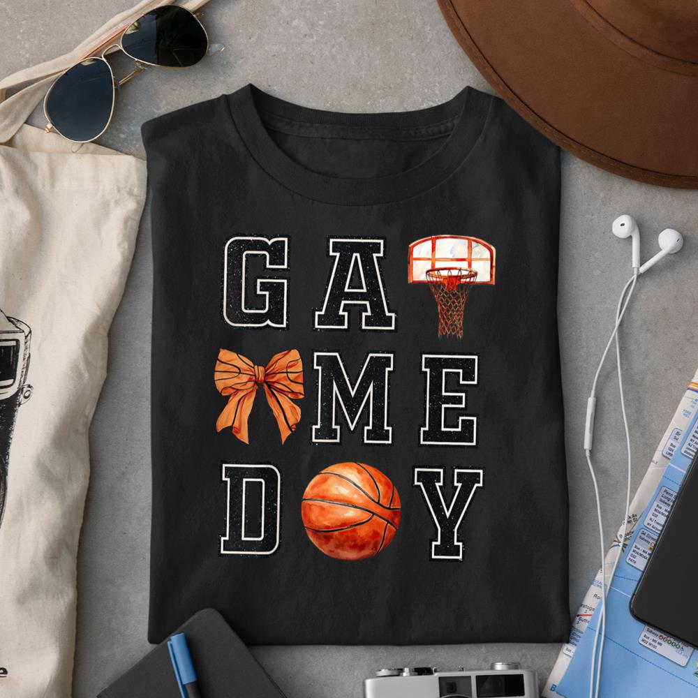 Coquette Basketball Bow Game Day Basketball Mom T-Shirt