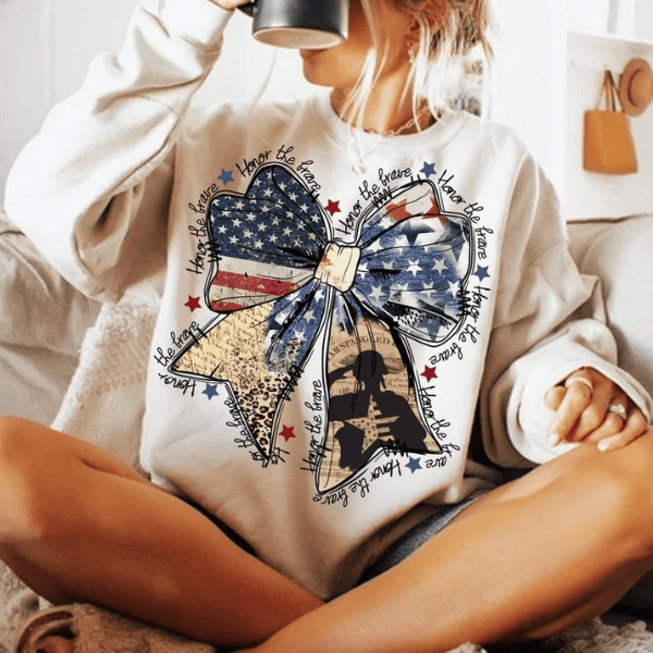 Coquette Bow America Flag 4th of July Sweatshirt Independence Day Gifts For Her