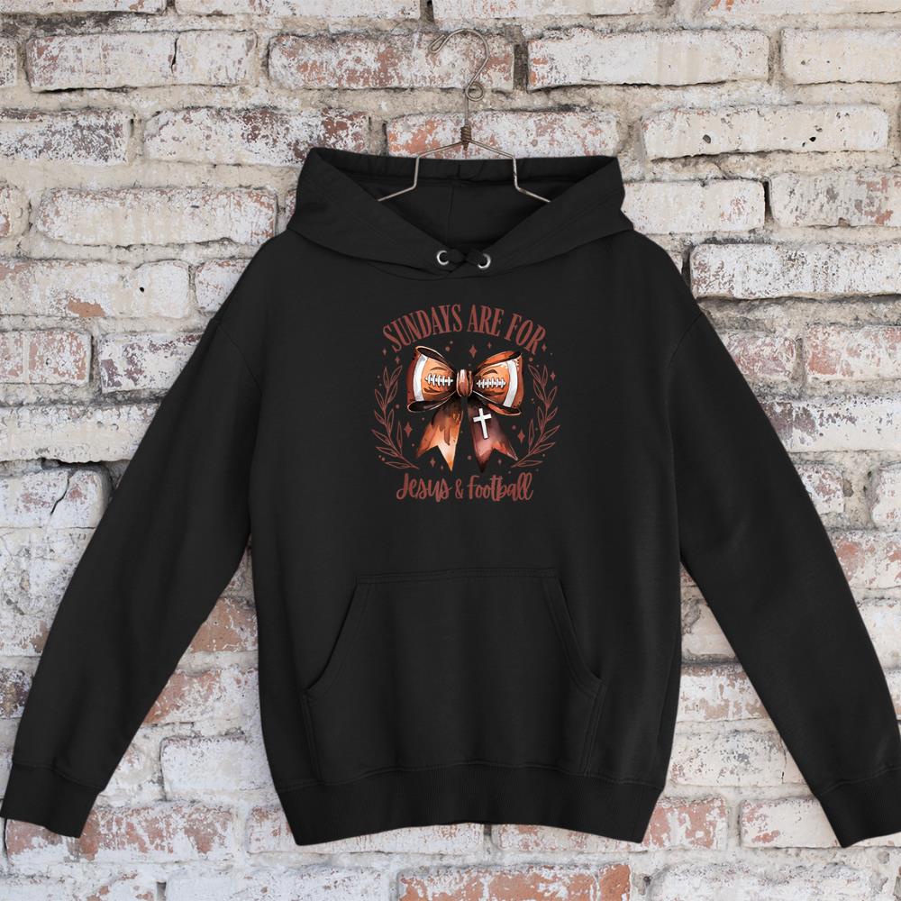 Coquette Bow Sundays Are For Jesus And Football Christian Hoodie