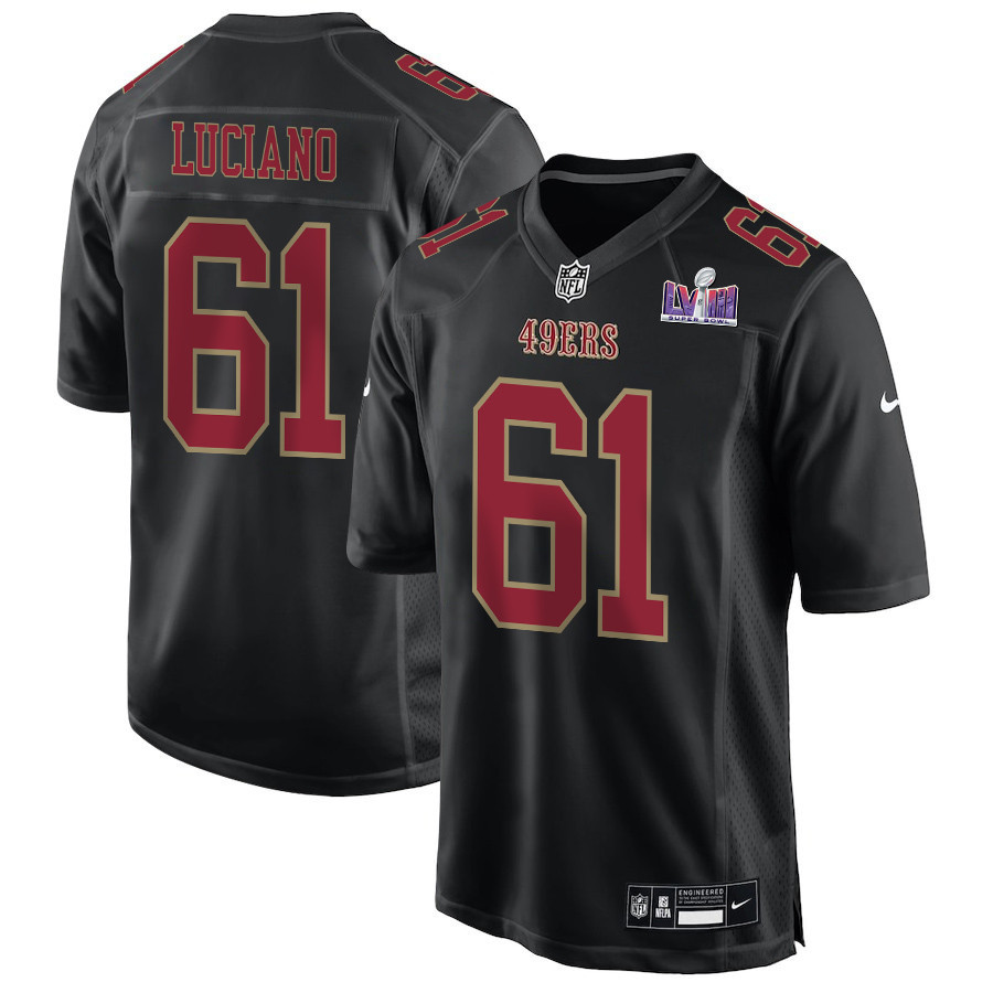 Corey Luciano 61 San Francisco 49ers Super Bowl LVIII Patch Fashion Game Men Jersey - Carbon Black - JSDV561