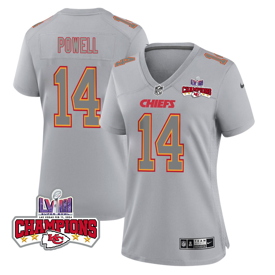 Cornell Powell 14 Kansas City Chiefs Super Bowl LVIII Champions 4 Stars Patch Atmosphere Fashion Game Women Jersey - Gray - JSDV543