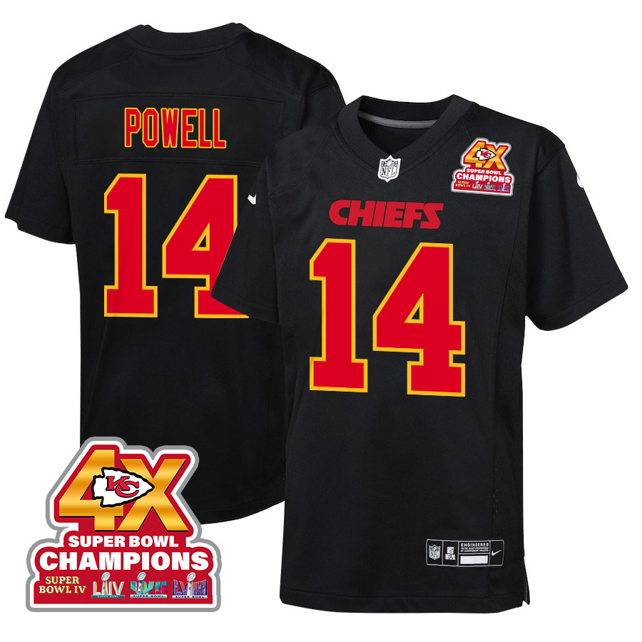 Cornell Powell 14 Kansas City Chiefs Super Bowl LVIII Champions 4X Fashion Game YOUTH Jersey - Carbon Black - JSDV931