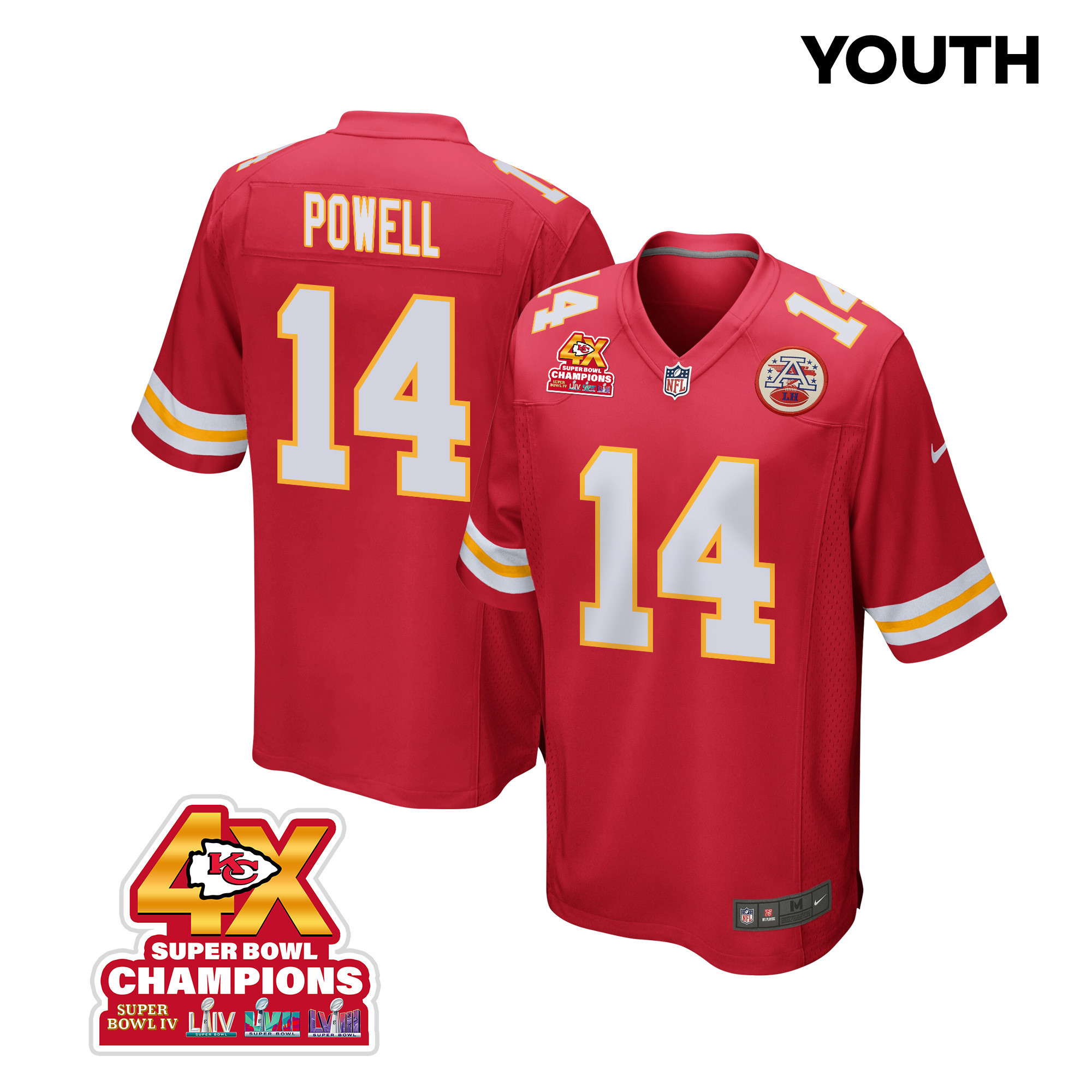 Cornell Powell 14 Kansas City Chiefs Super Bowl LVIII Champions 4X Game YOUTH Jersey - Red - JSDV606