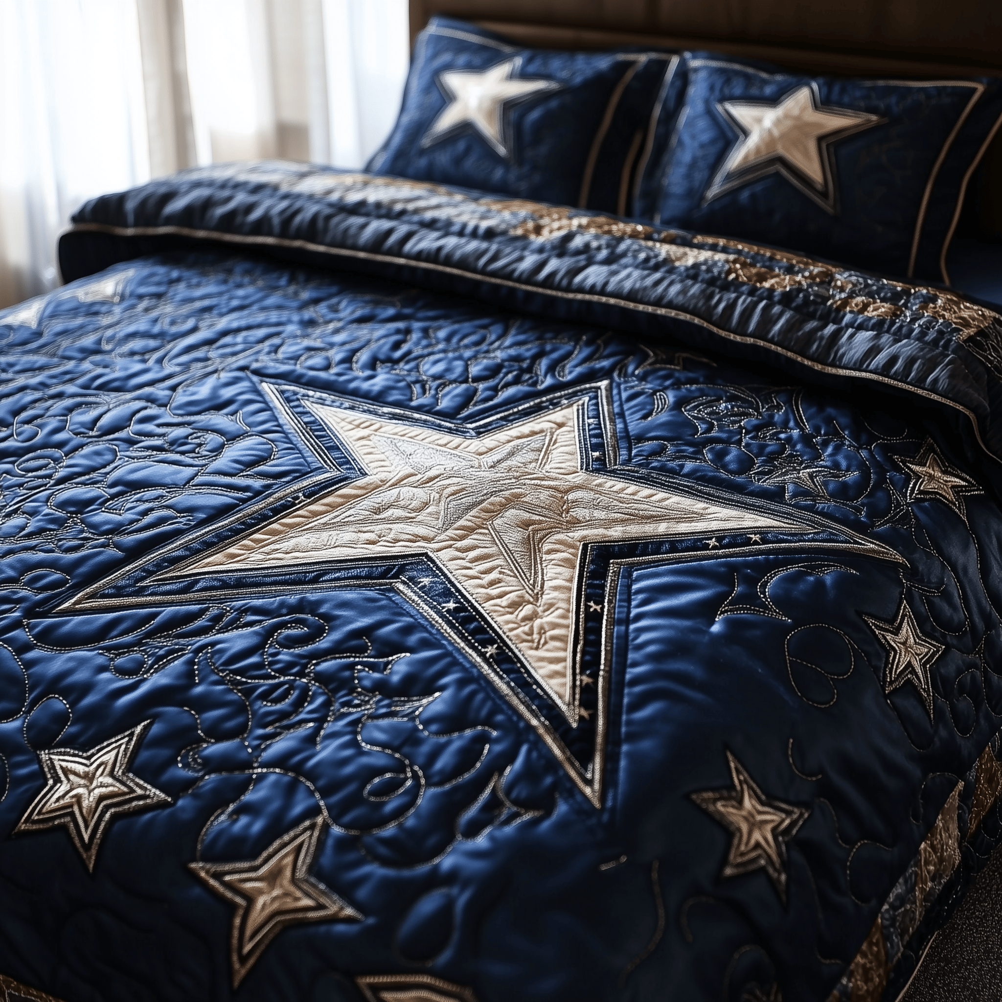 Cowboy Star Quilted Bedding Set Father's Day Duvet Cover Set Unique Cow Gifts