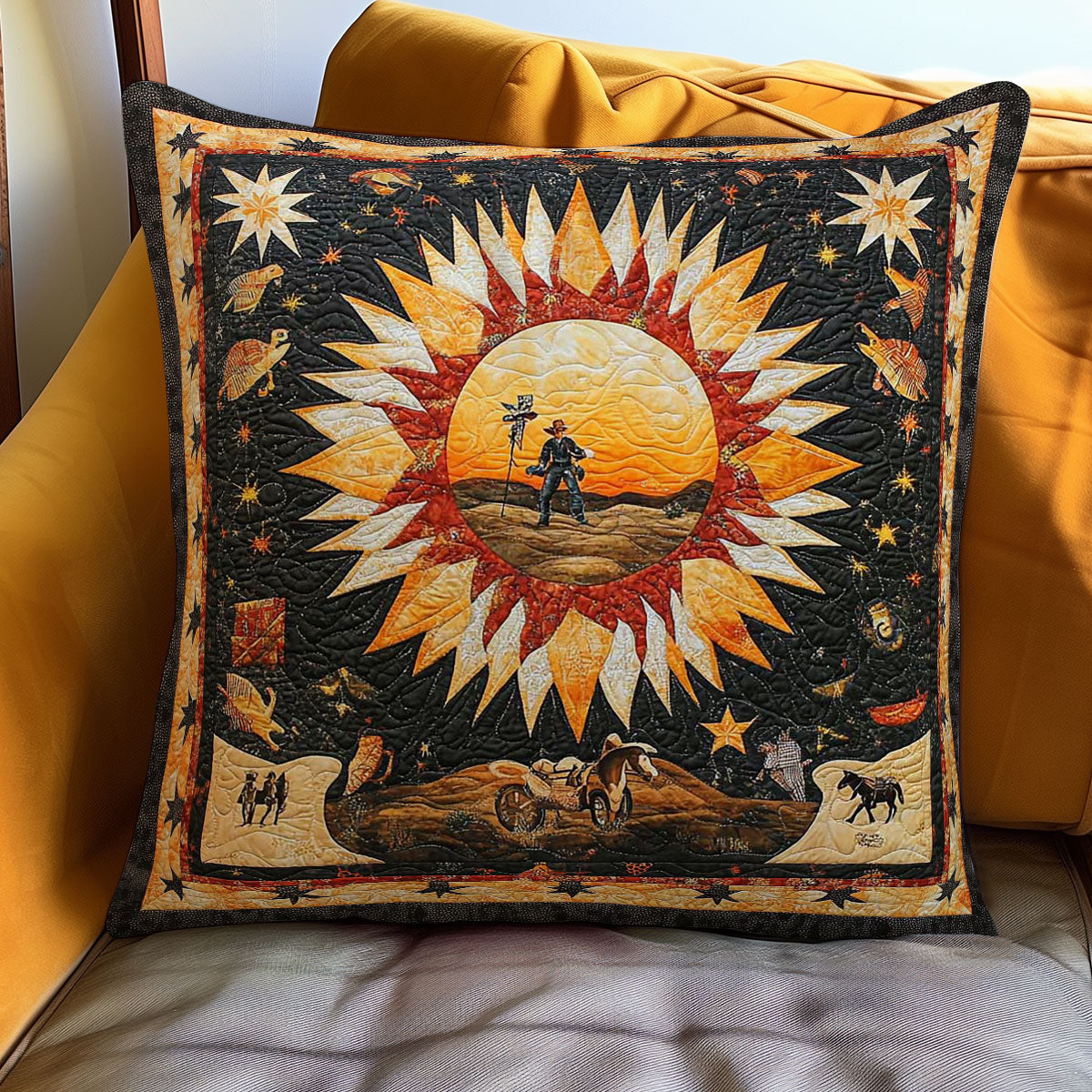 Cowboy Sun Quilt Pillow Case Couch Pillow Covers Cowboy Gifts For Women