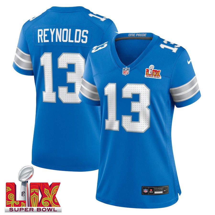 Craig Reynolds #13 Detroit Lions Super Bowl LIX Women's Jersey - Blue - JS346