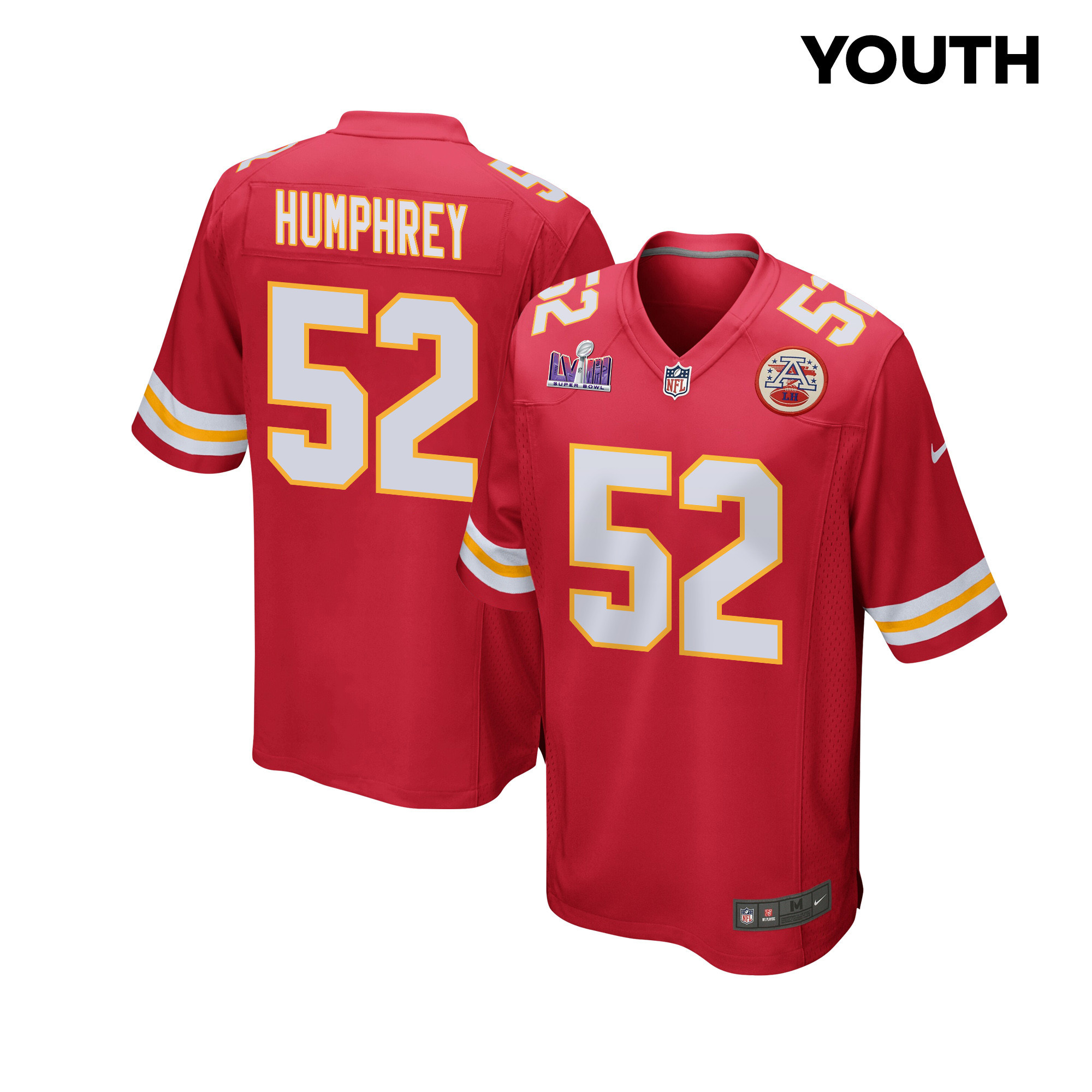 Creed Humphrey 52 Kansas City Chiefs Super Bowl LVIII Patch Game YOUTH Jersey - Red - JSDV529