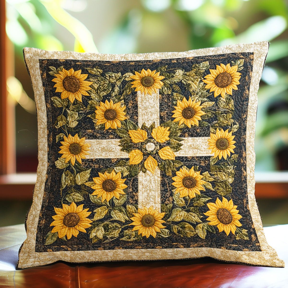 Cross And Sunflowers Quilt Pillow Case Decorative Pillow Covers Sunflower Presents Gifts