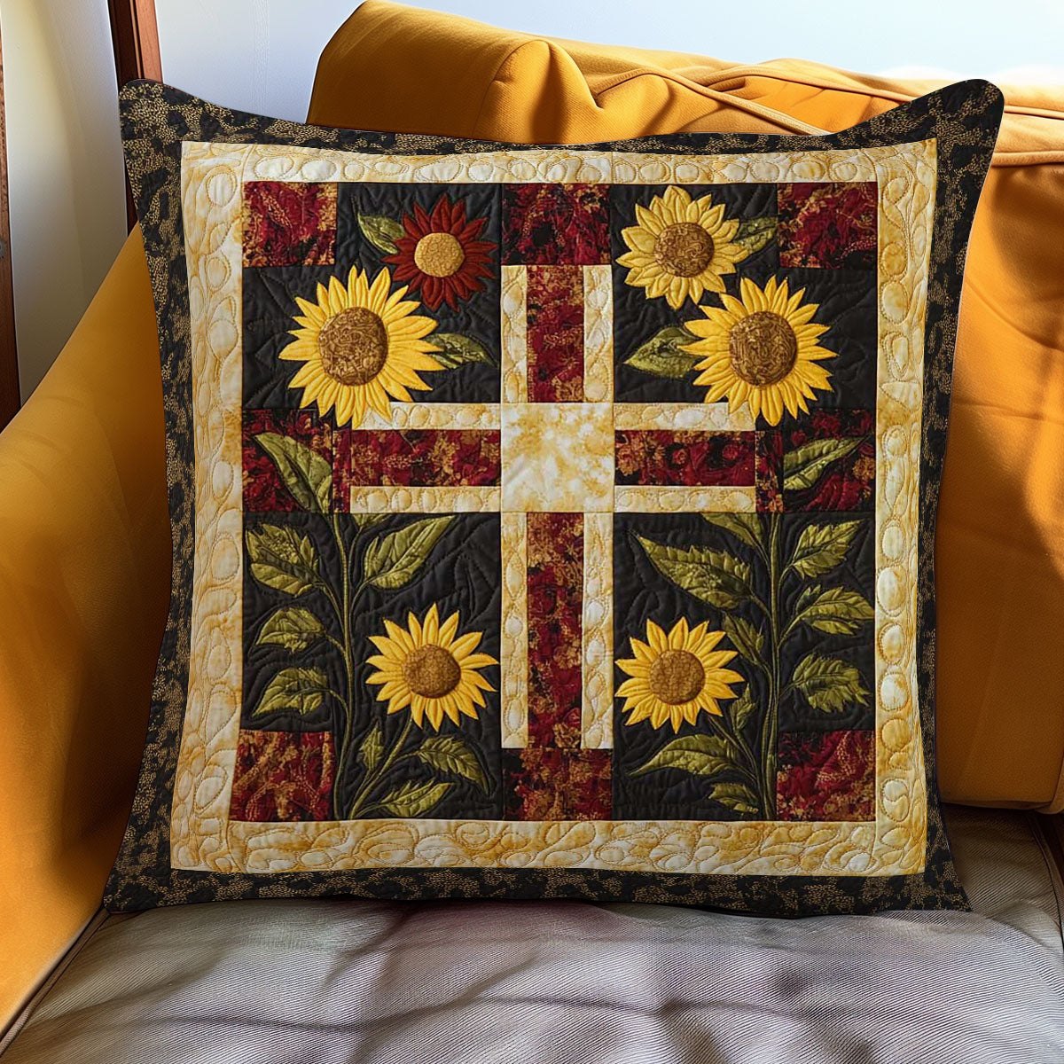 Cross And Sunflowers Quilt Pillow Case Themed Sunflower Christmas Gift Ideas