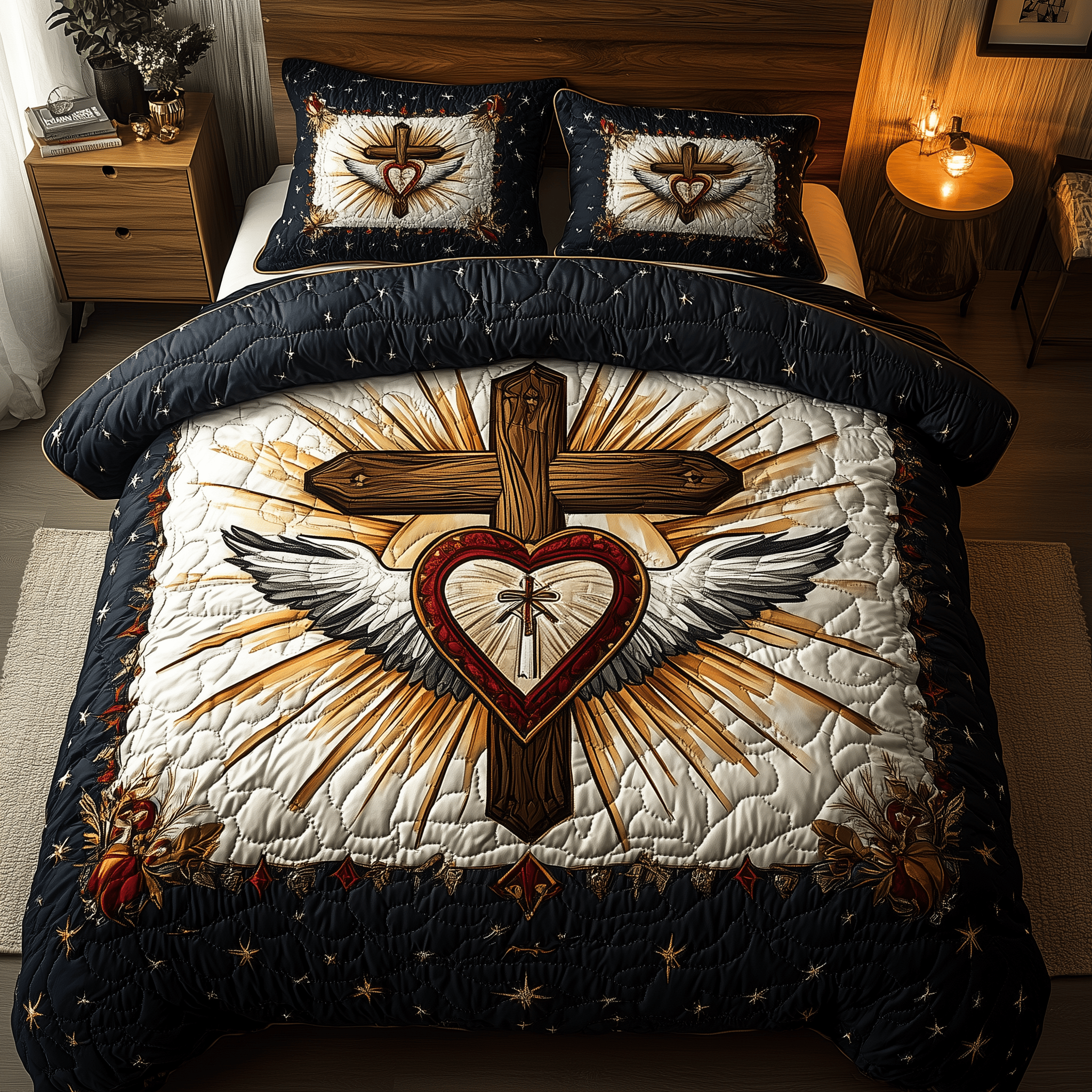 Cross of Life Quilted Bedding Set Best Duvet Cover Bedspread Set Gift For Son