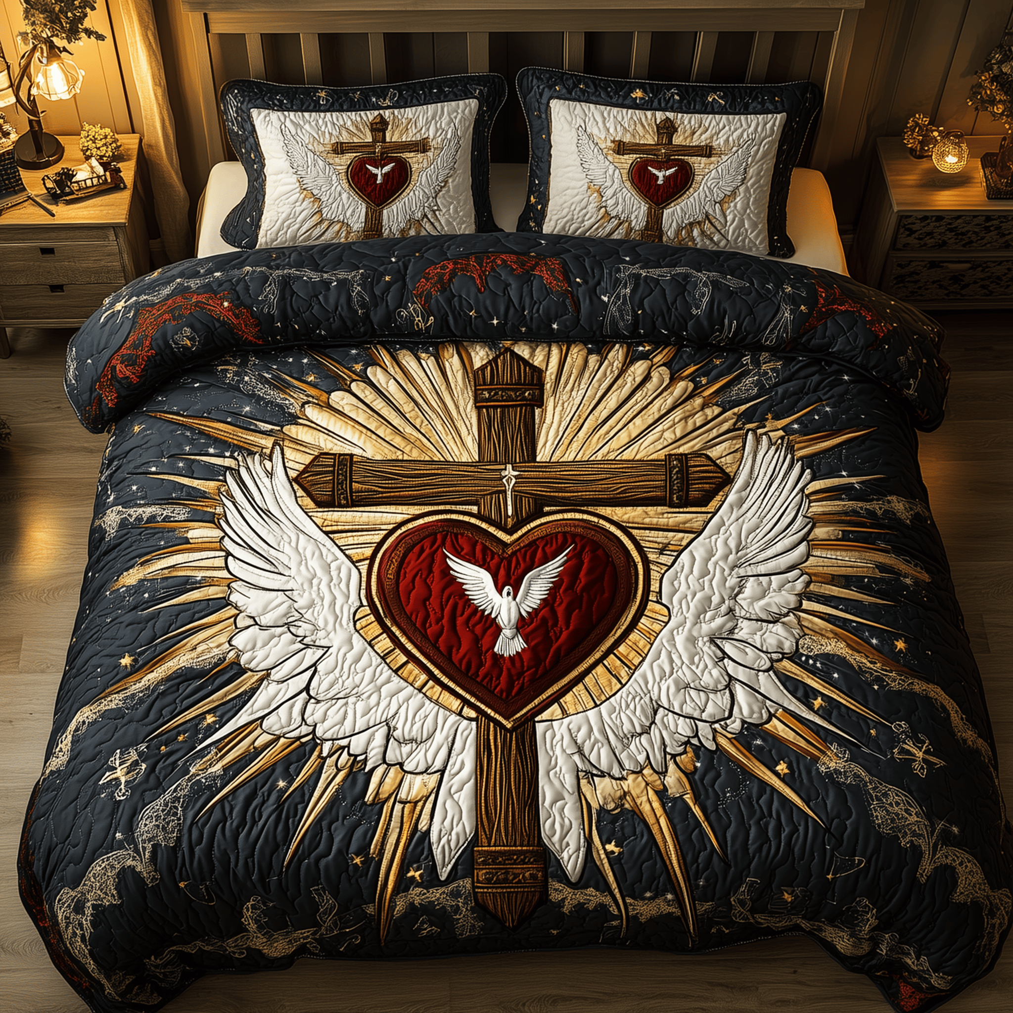 Cross of Life Quilted Bedding Set Best Duvet Cover Bedspread Set Gifts For Your Daughter