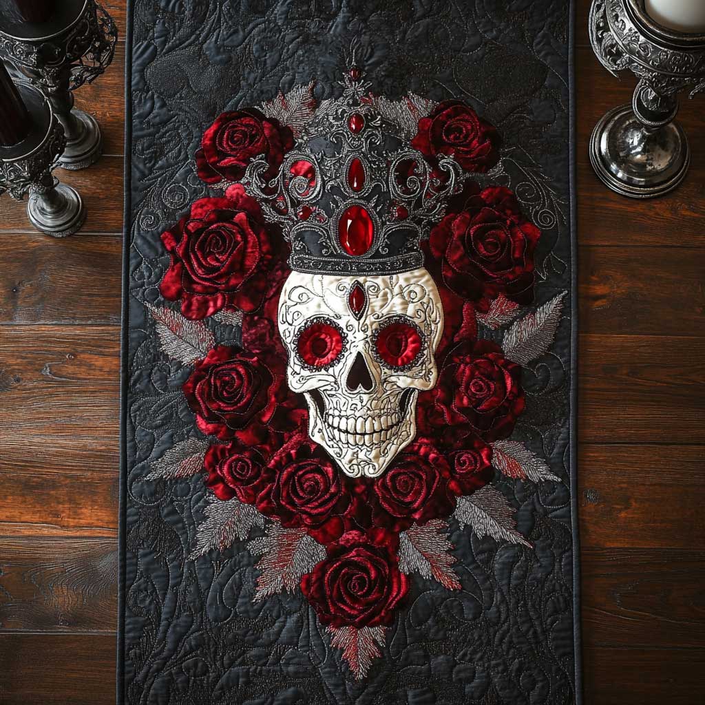 Crowned Skull Quilted Table Runner Dining Decorations Best Skull Gifts For Women