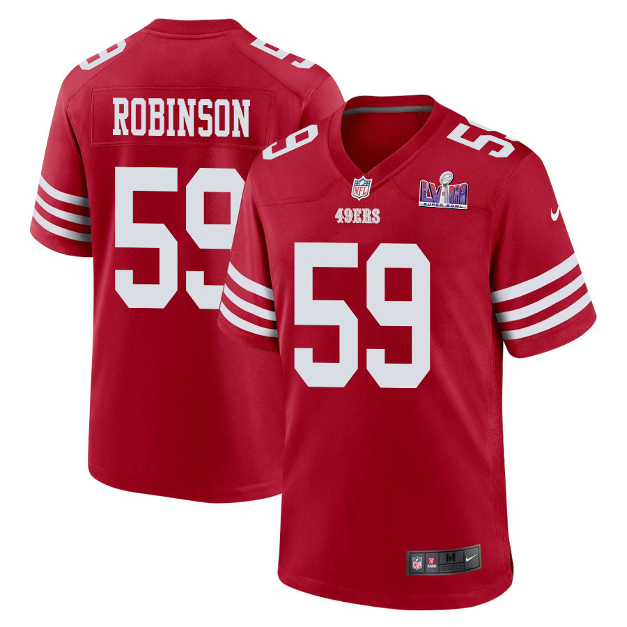 Curtis Robinson 59 San Francisco 49ers Super Bowl LVIII Patch Game Men Jersey - Scarlet - JSDV625
