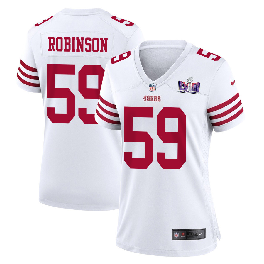Curtis Robinson 59 San Francisco 49ers Super Bowl LVIII Patch Game Women Jersey - White - JSDV318